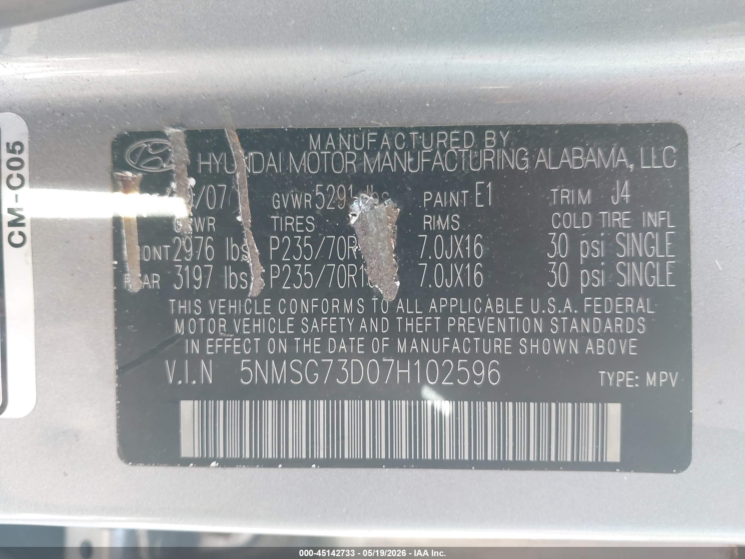 2007 Hyundai Santa Fe Gls Серебряный vin: 5NMSG73D07H102596