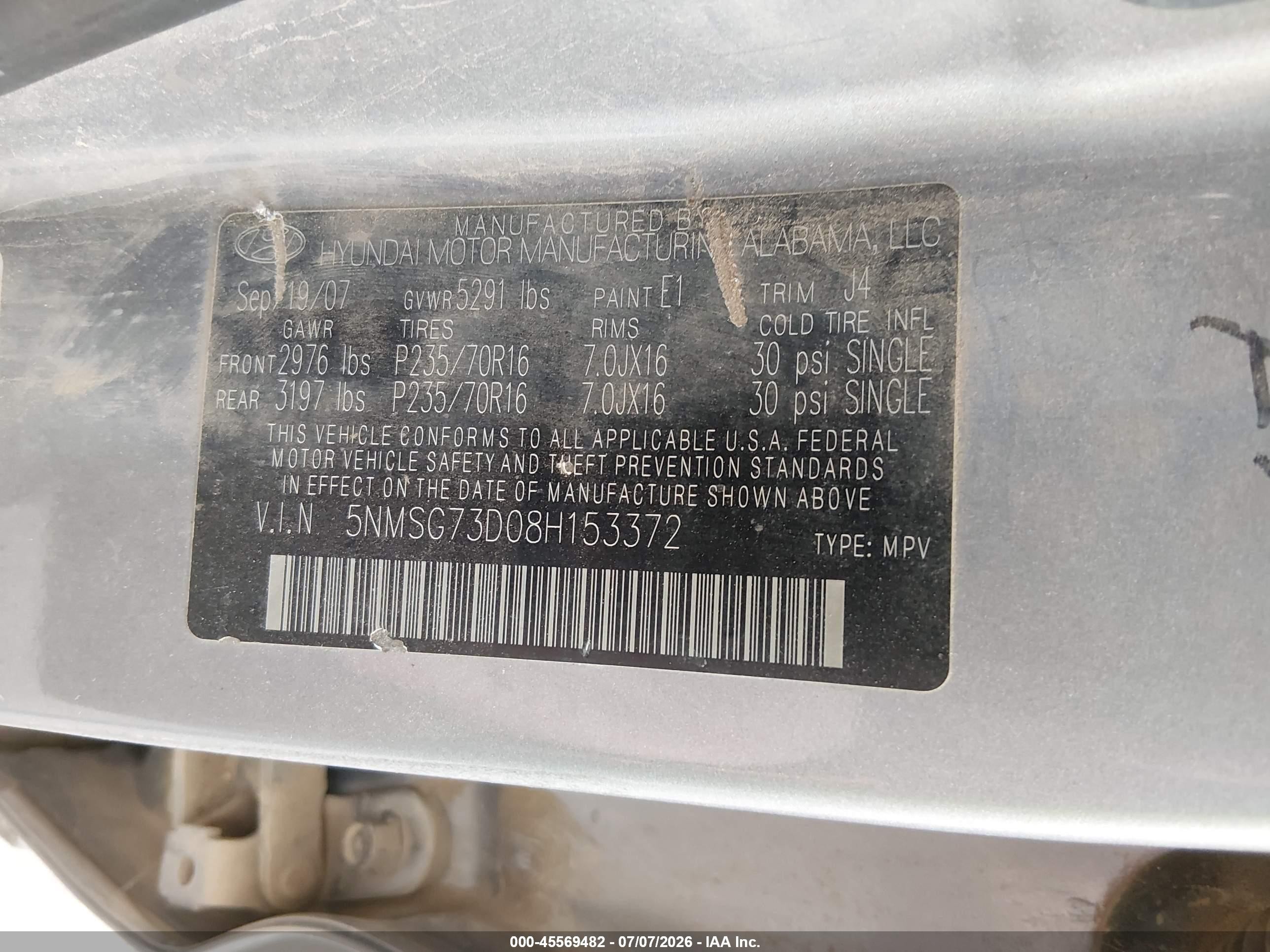 2008 Hyundai Santa Fe Gls Gray vin: 5NMSG73D08H153372