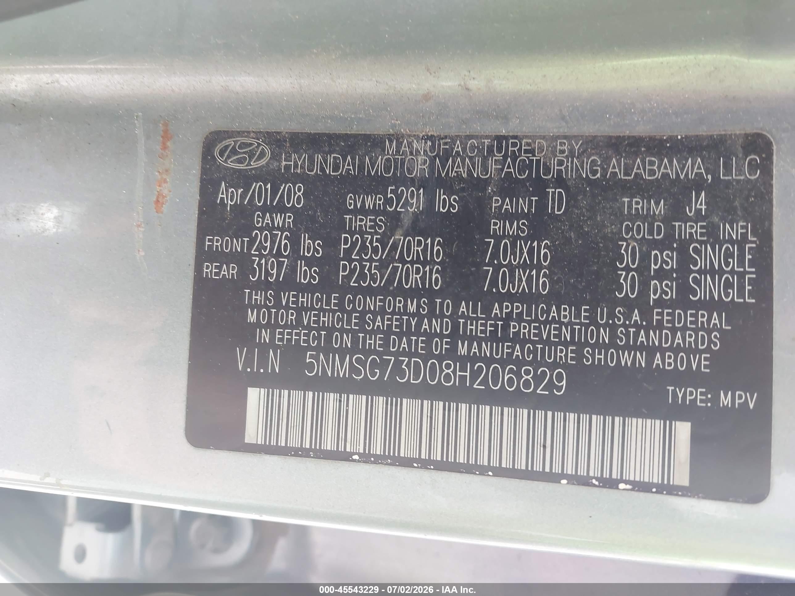 2008 Hyundai Santa Fe Gls Серый vin: 5NMSG73D08H206829