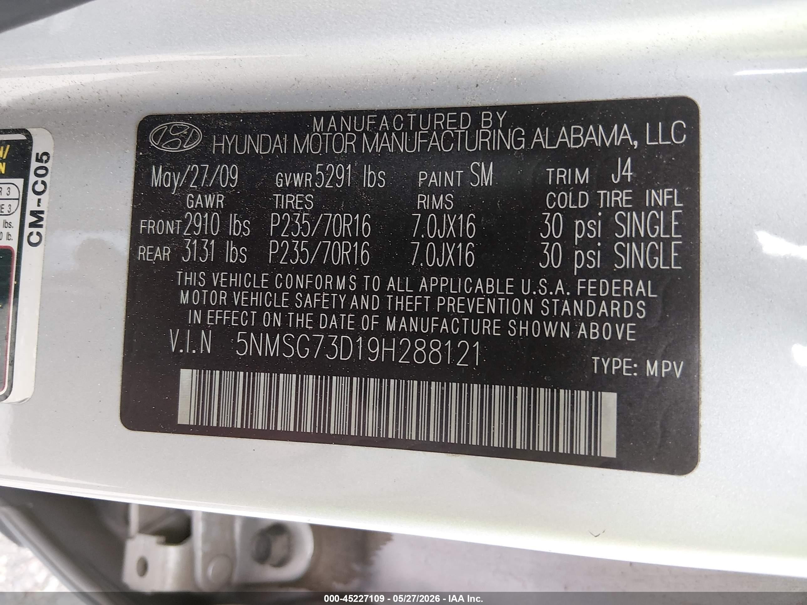 2009 Hyundai Santa Fe Gls White vin: 5NMSG73D19H288121