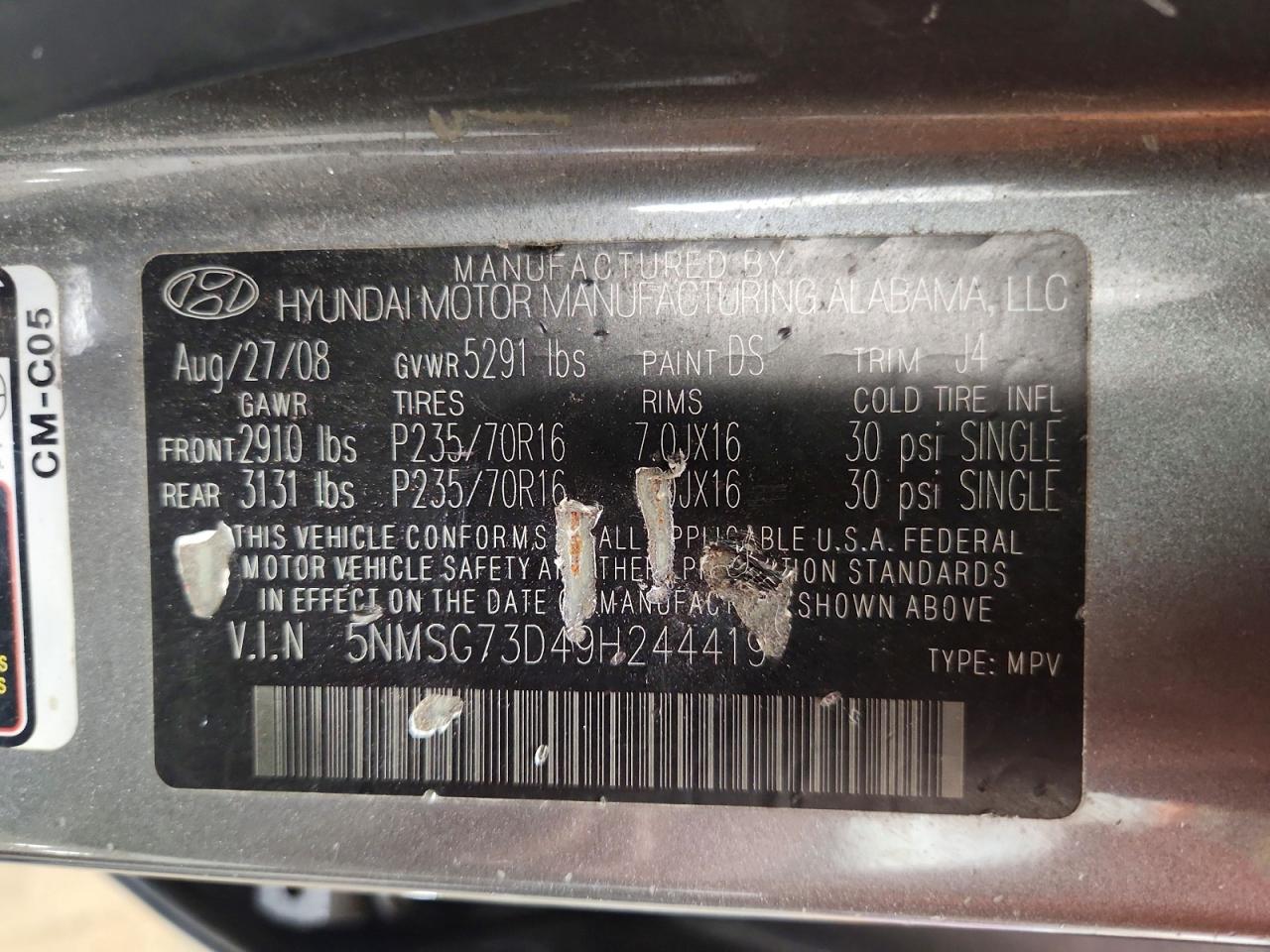 2009 Hyundai Santa Fe Gls Gray vin: 5NMSG73D49H244419