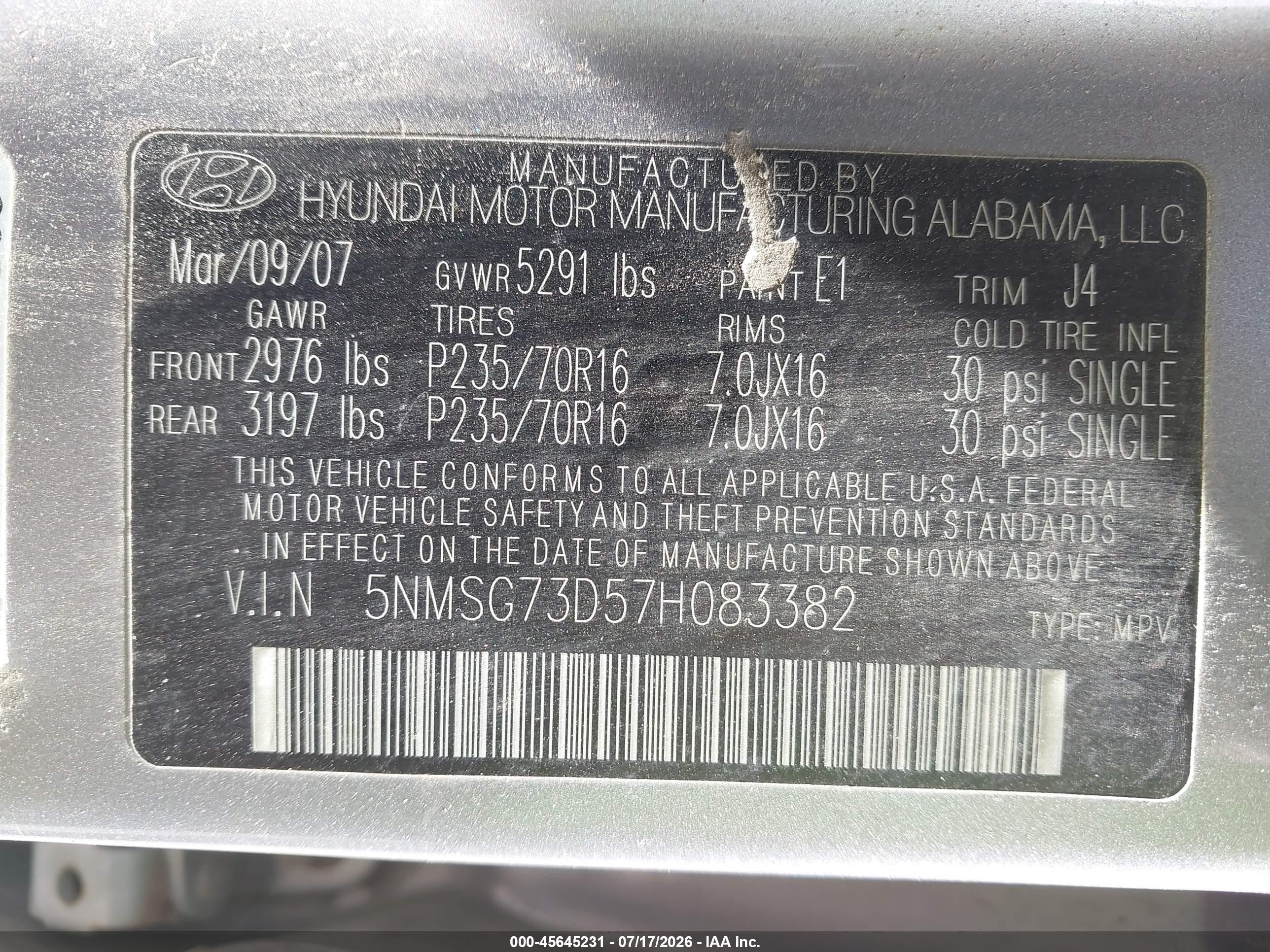2007 Hyundai Santa Fe Gls Серебряный vin: 5NMSG73D57H083382