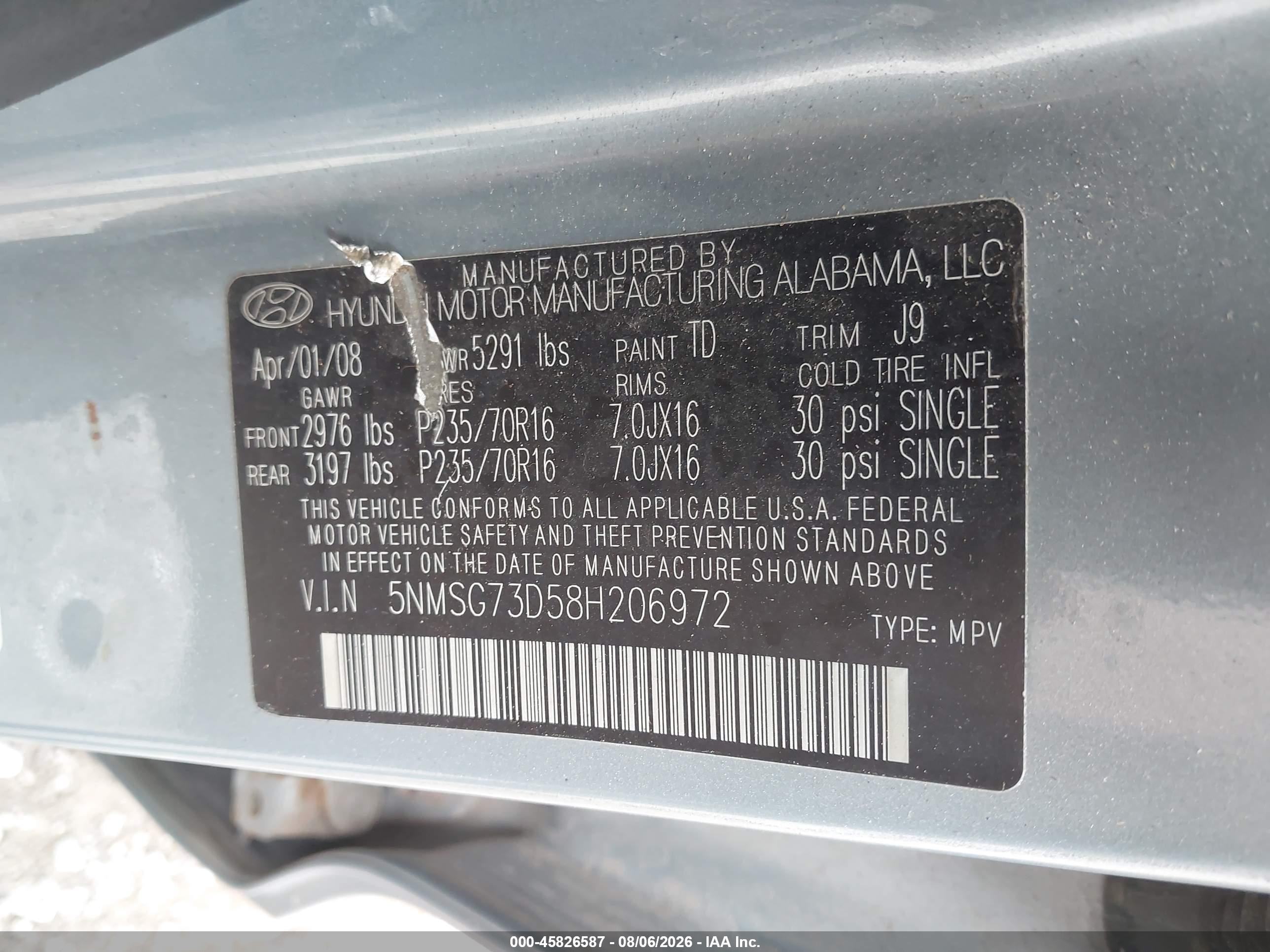 2008 Hyundai Santa Fe Gls Silver vin: 5NMSG73D58H206972
