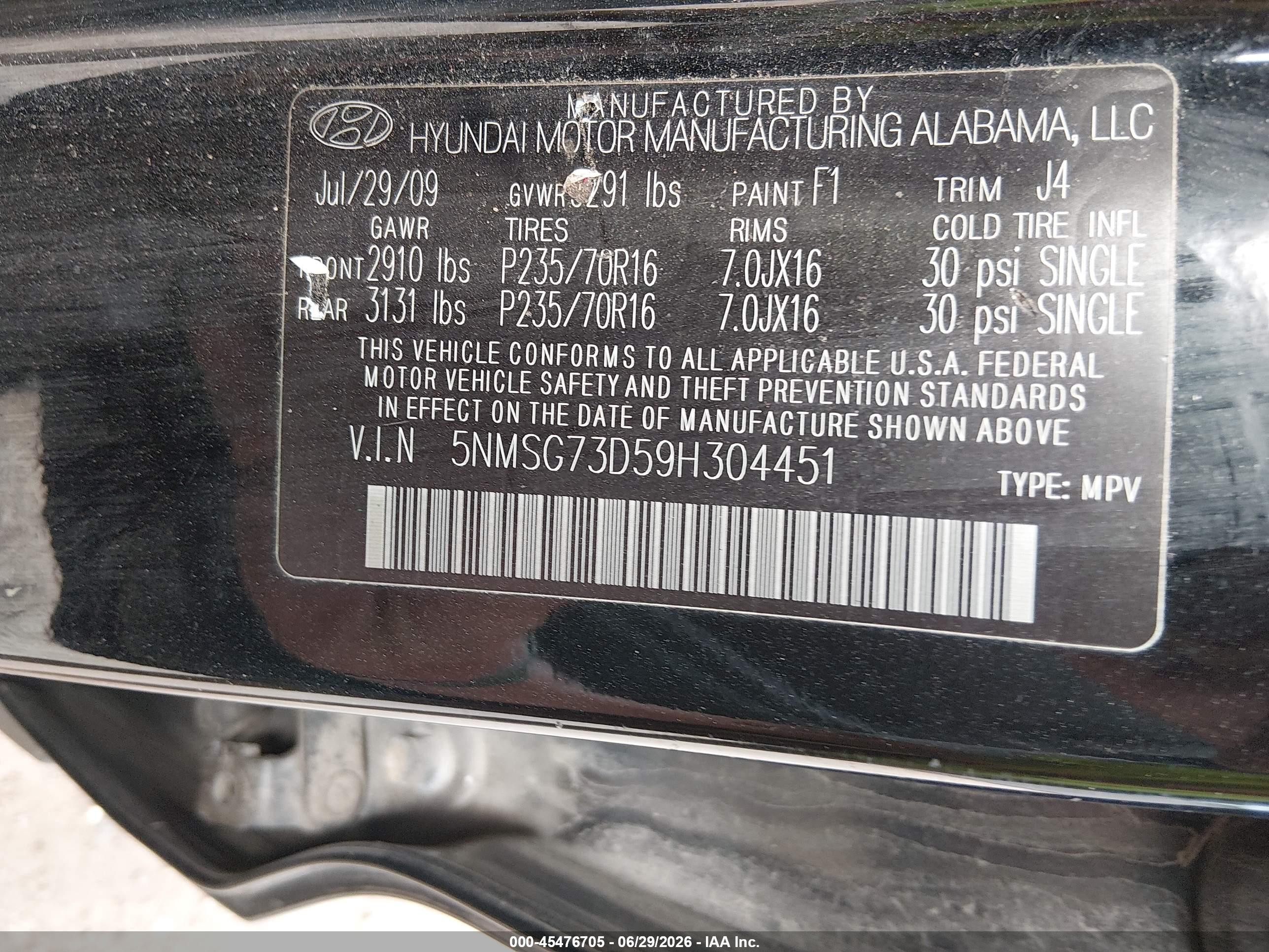 2009 Hyundai Santa Fe Gls Black vin: 5NMSG73D59H304451