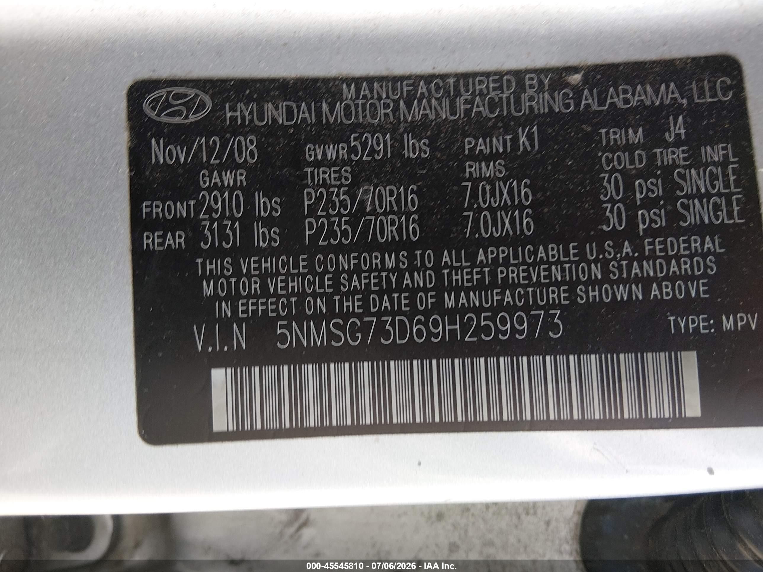 2009 Hyundai Santa Fe Gls Silver vin: 5NMSG73D69H259973