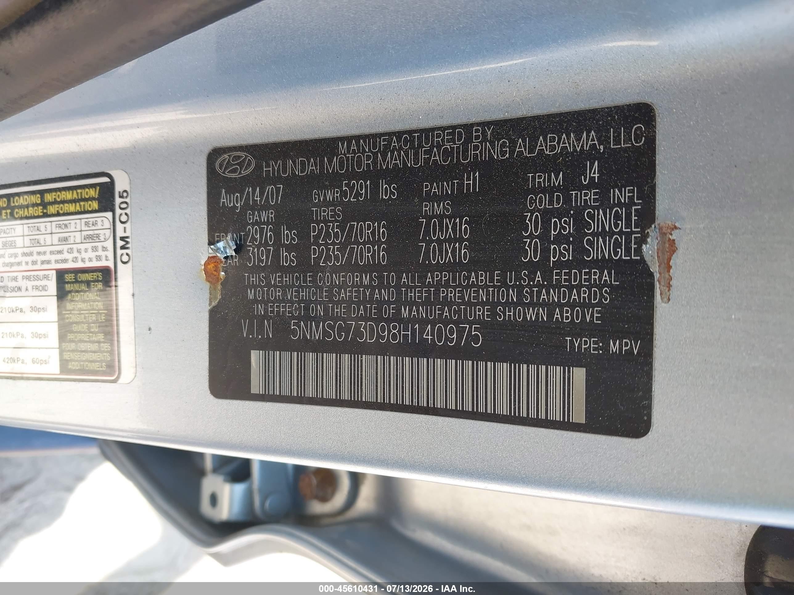 2008 Hyundai Santa Fe Gls Blue vin: 5NMSG73D98H140975