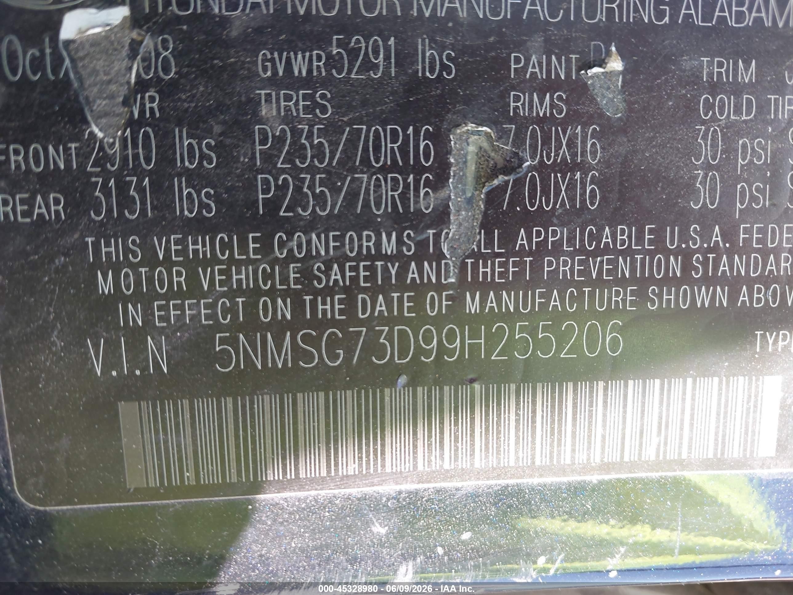 2009 Hyundai Santa Fe Gls Blue vin: 5NMSG73D99H255206