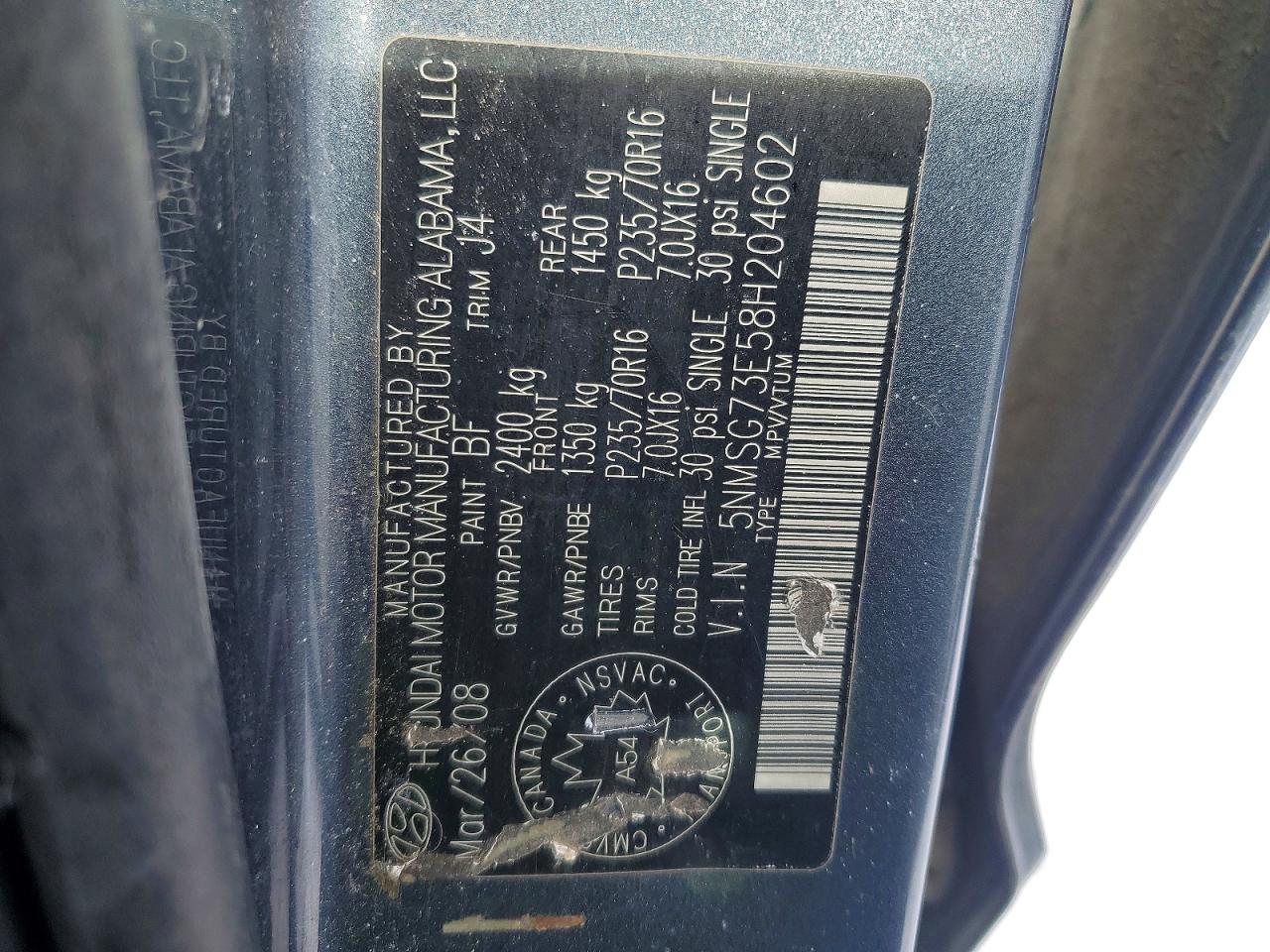 2008 Hyundai Santa Fe Gl Blue vin: 5NMSG73E58H204602