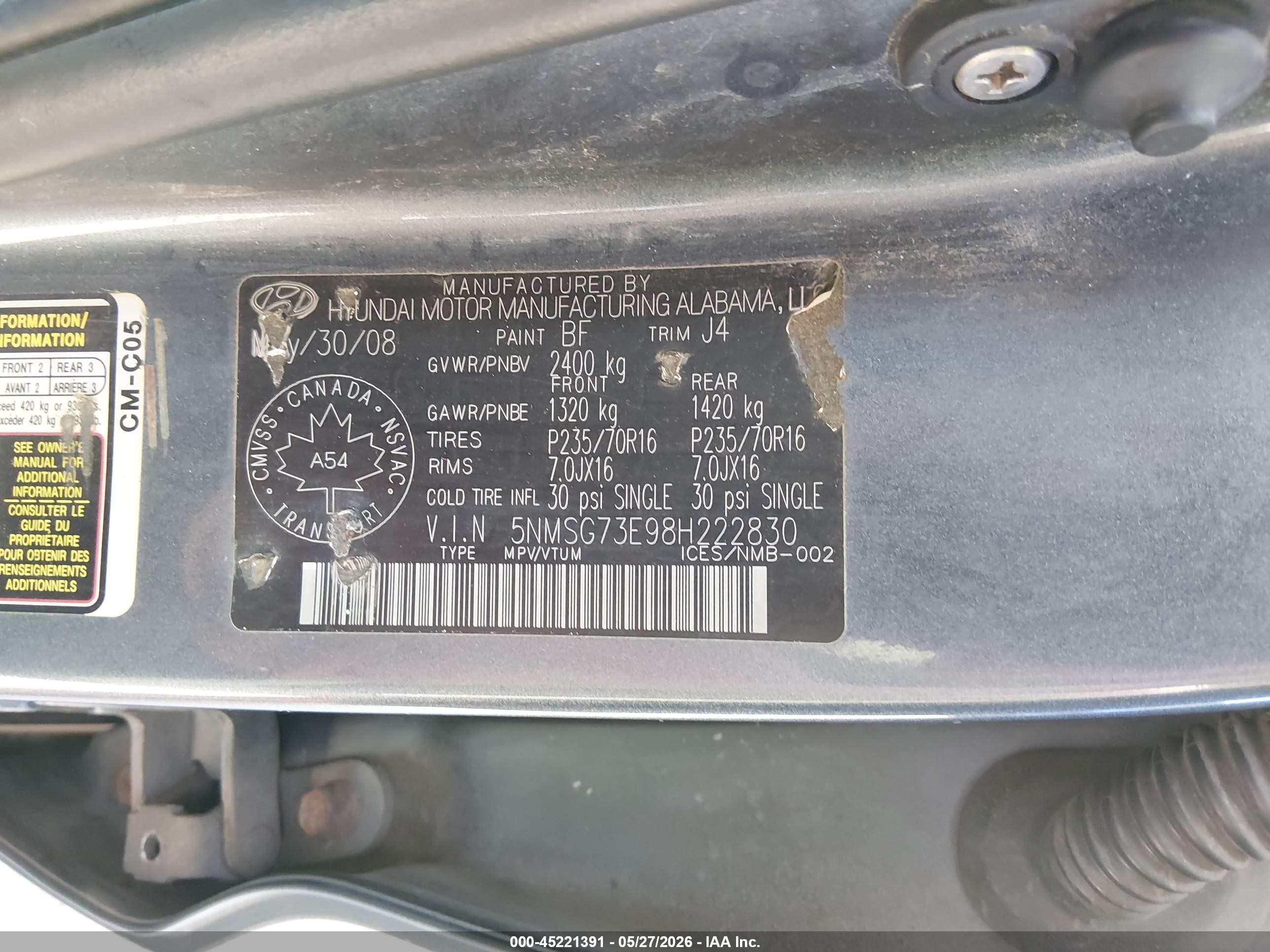 2008 Hyundai Santa Fe Se Blue vin: 5NMSG73E98H222830