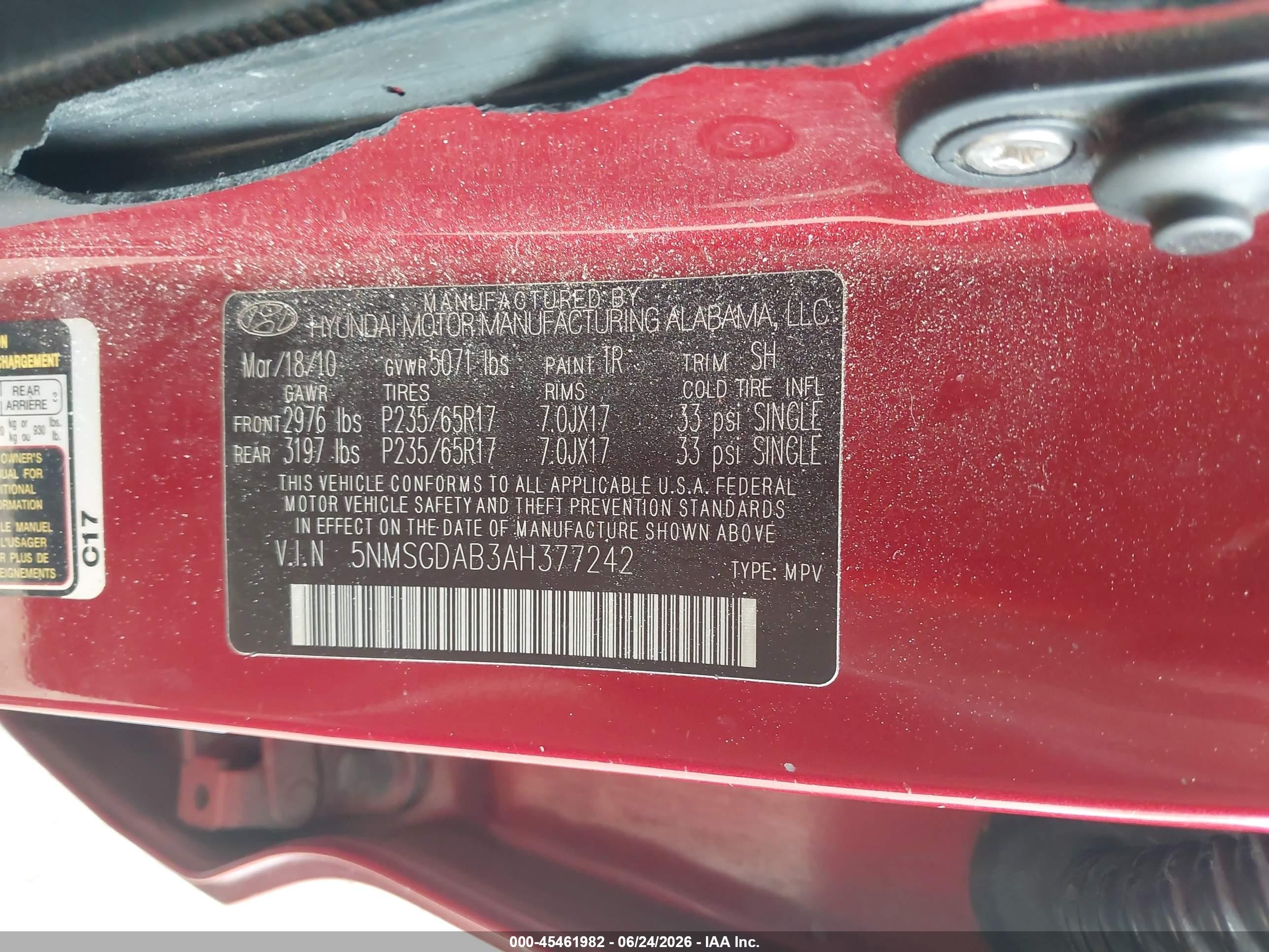 2010 Hyundai Santa Fe Gls Красный vin: 5NMSGDAB3AH377242