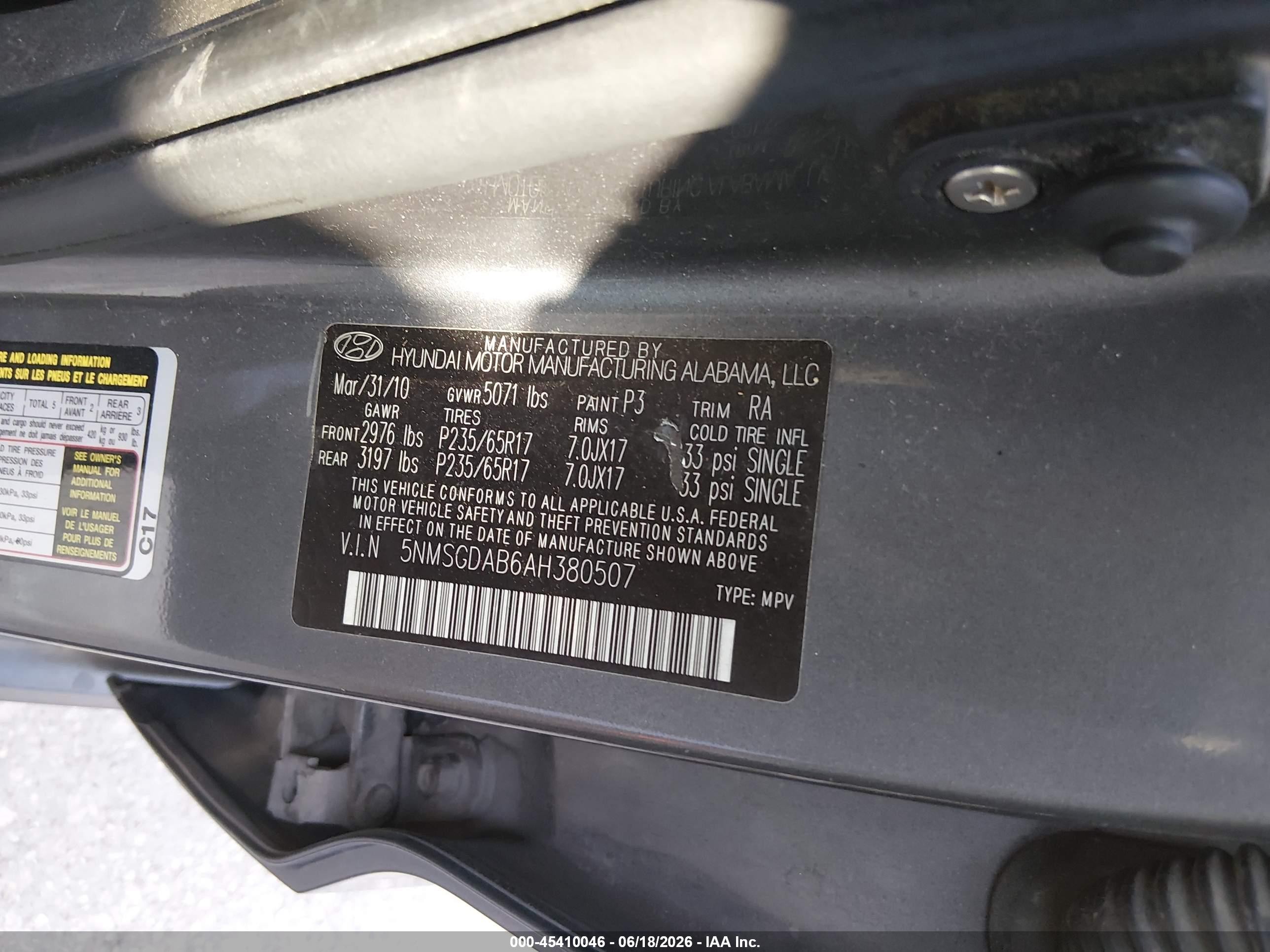 2010 Hyundai Santa Fe Gls Gray vin: 5NMSGDAB6AH380507