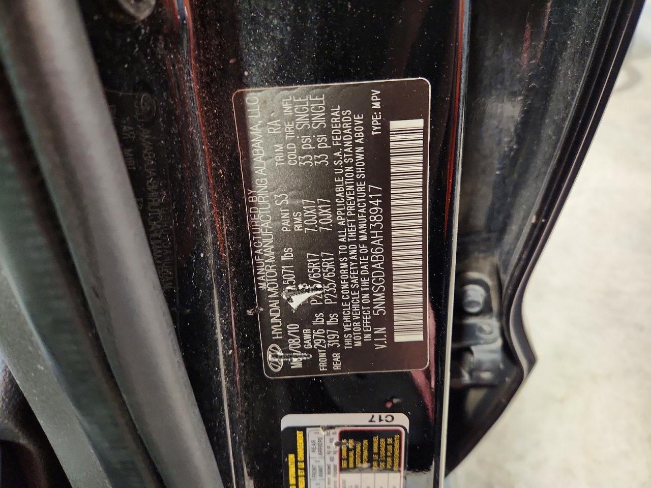 2010 Hyundai Santa Fe Gls Черный vin: 5NMSGDAB6AH389417