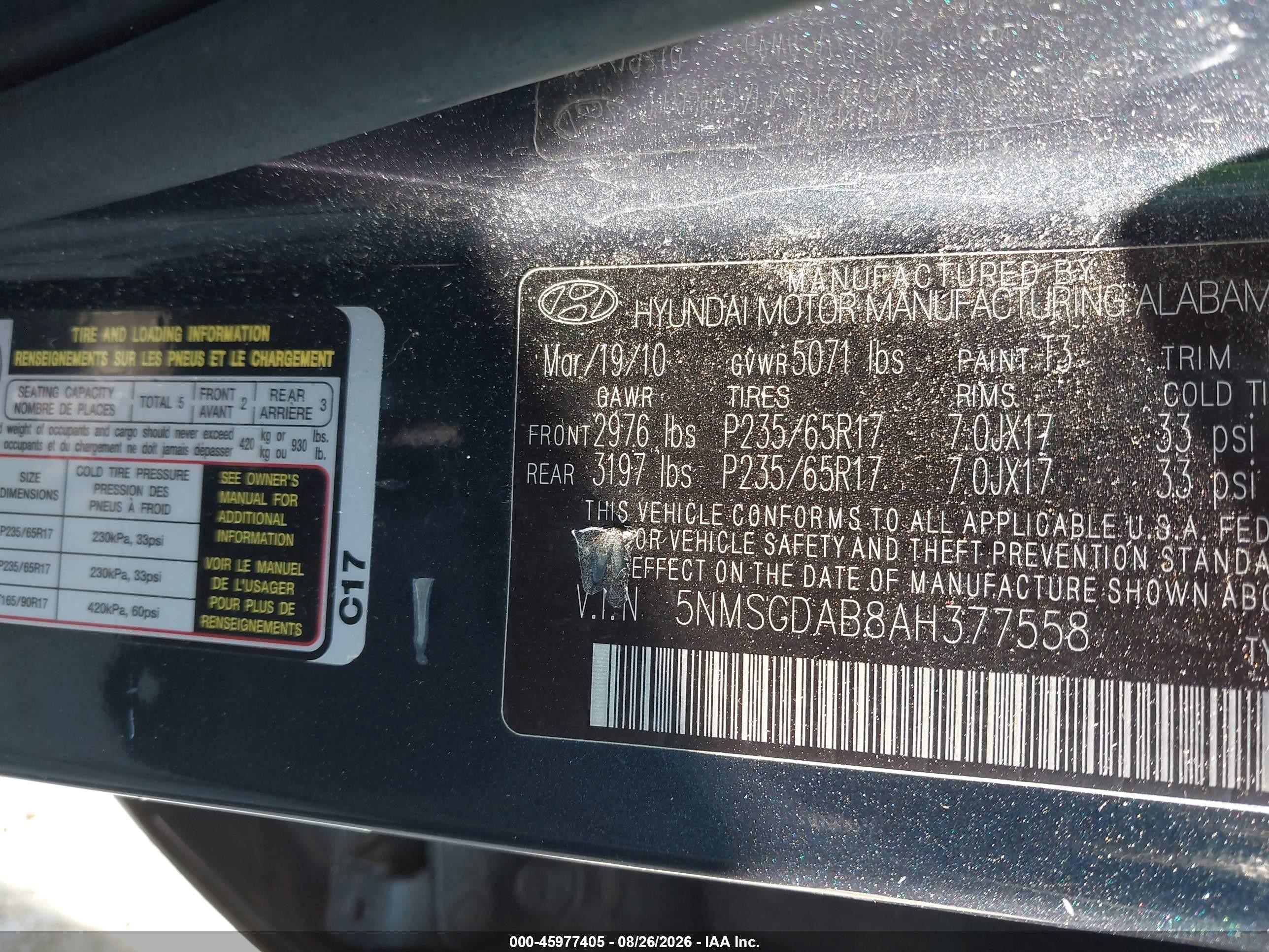 2010 Hyundai Santa Fe Gls Синий vin: 5NMSGDAB8AH377558