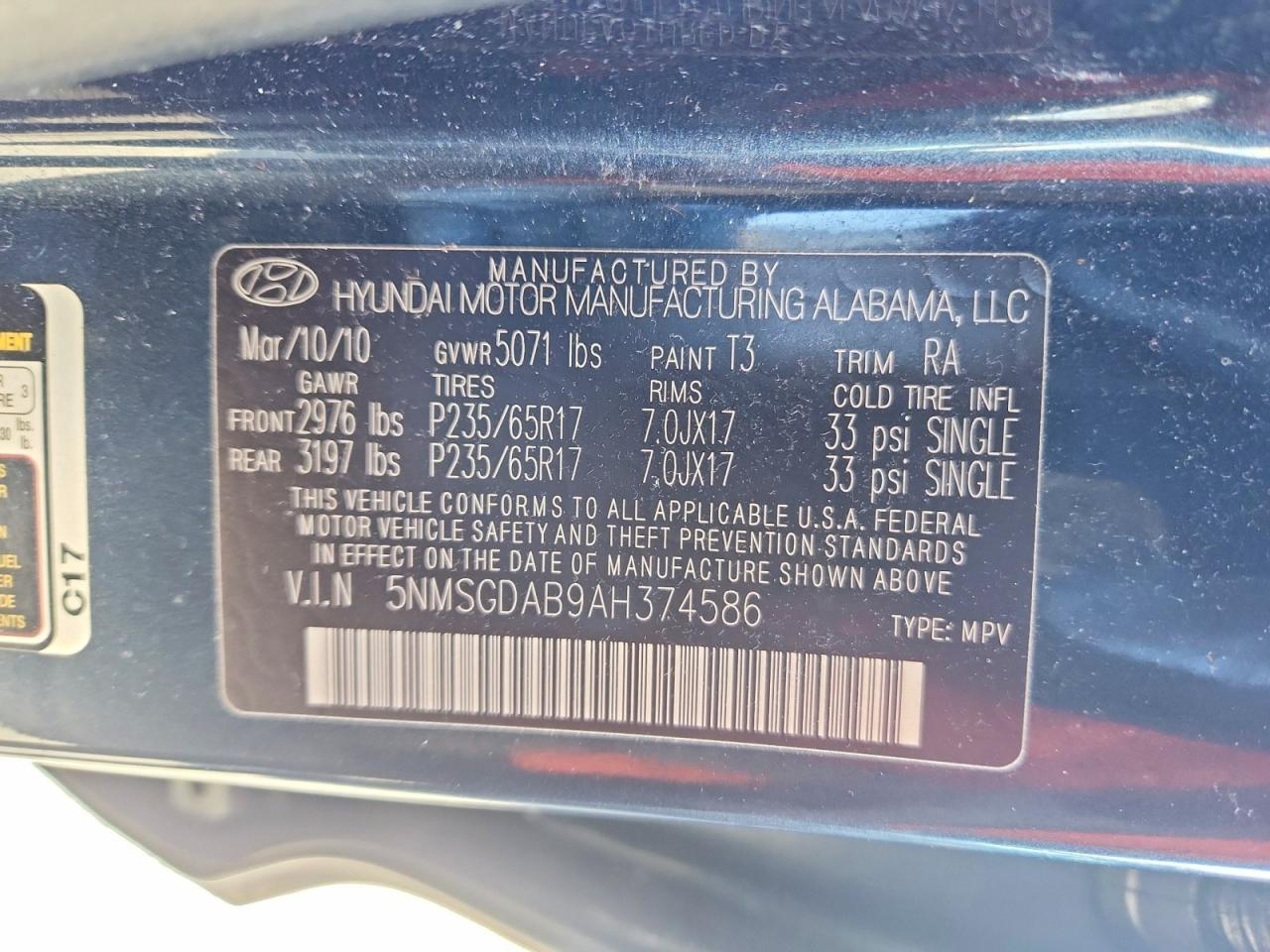 2010 Hyundai Santa Fe Gls Blue vin: 5NMSGDAB9AH374586