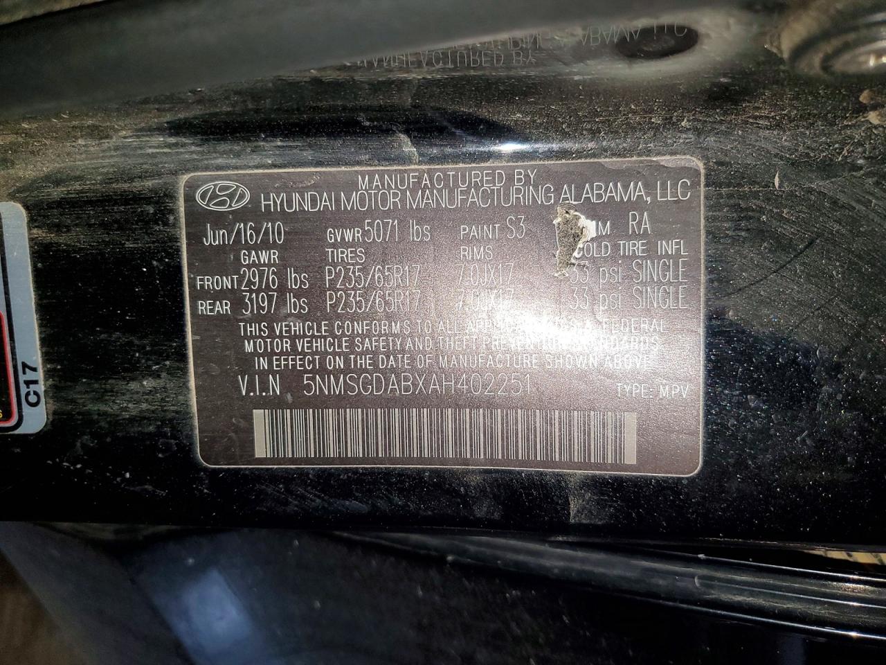 2010 Hyundai Santa Fe Gls Black vin: 5NMSGDABXAH402251