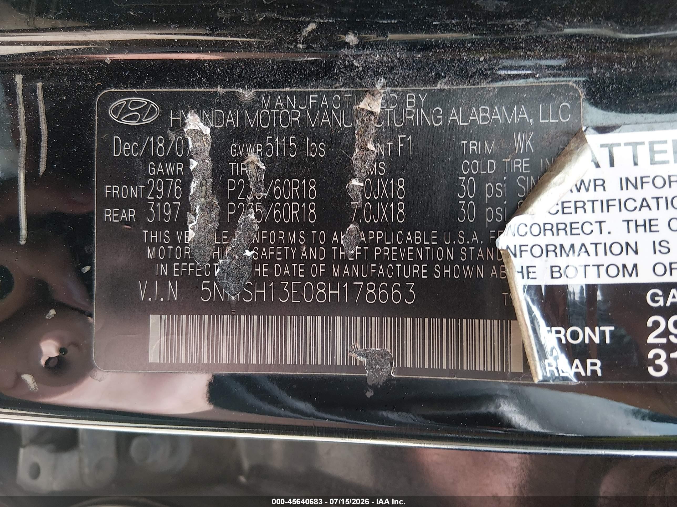 2008 Hyundai Santa Fe Limited/se Черный vin: 5NMSH13E08H178663