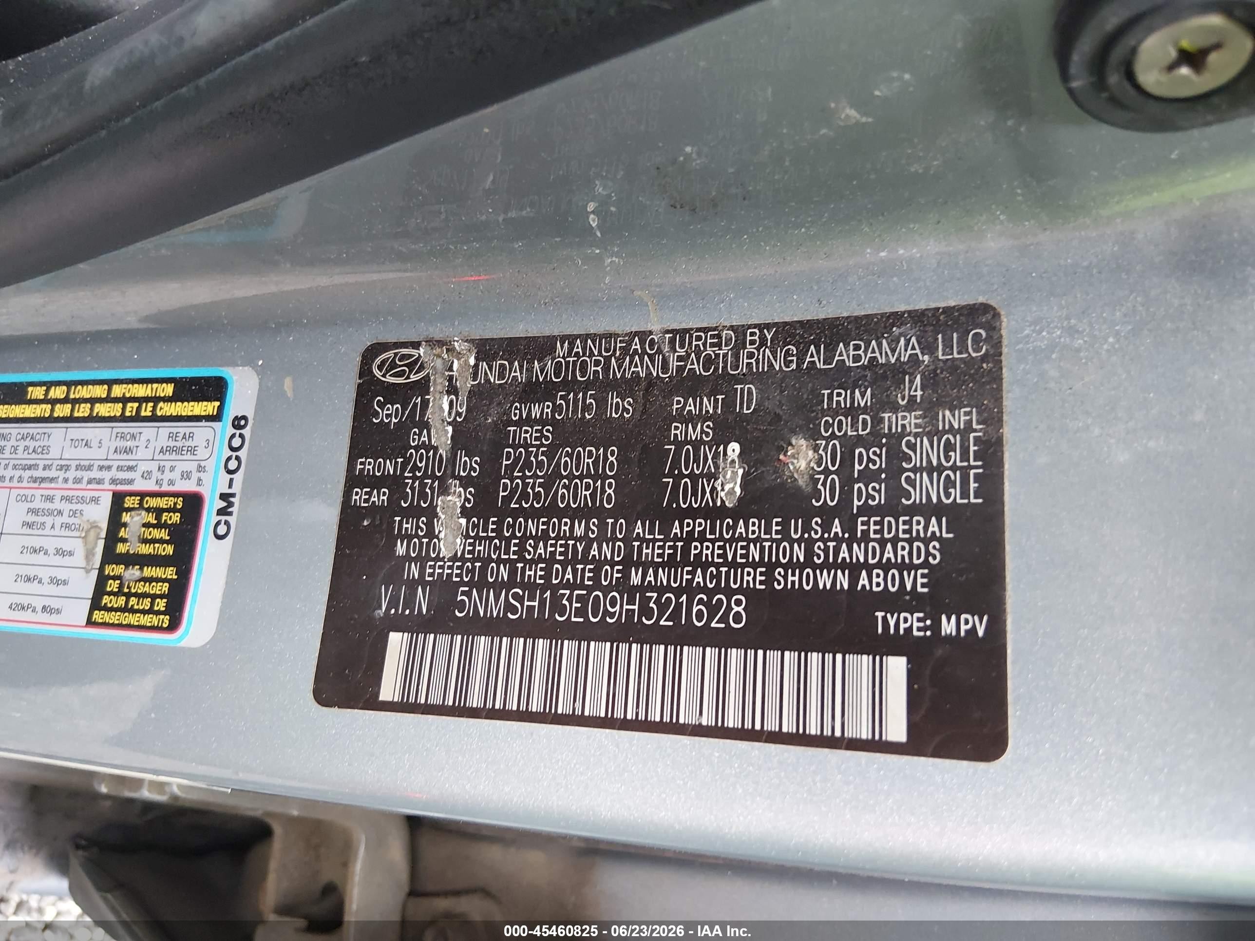 2009 Hyundai Santa Fe Se Gray vin: 5NMSH13E09H321628
