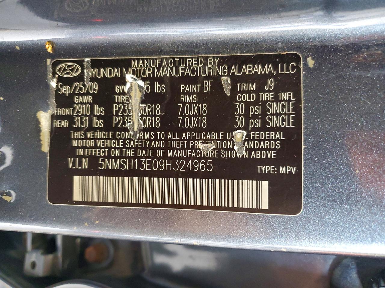 2009 Hyundai Santa Fe Limited Gray vin: 5NMSH13E09H324965