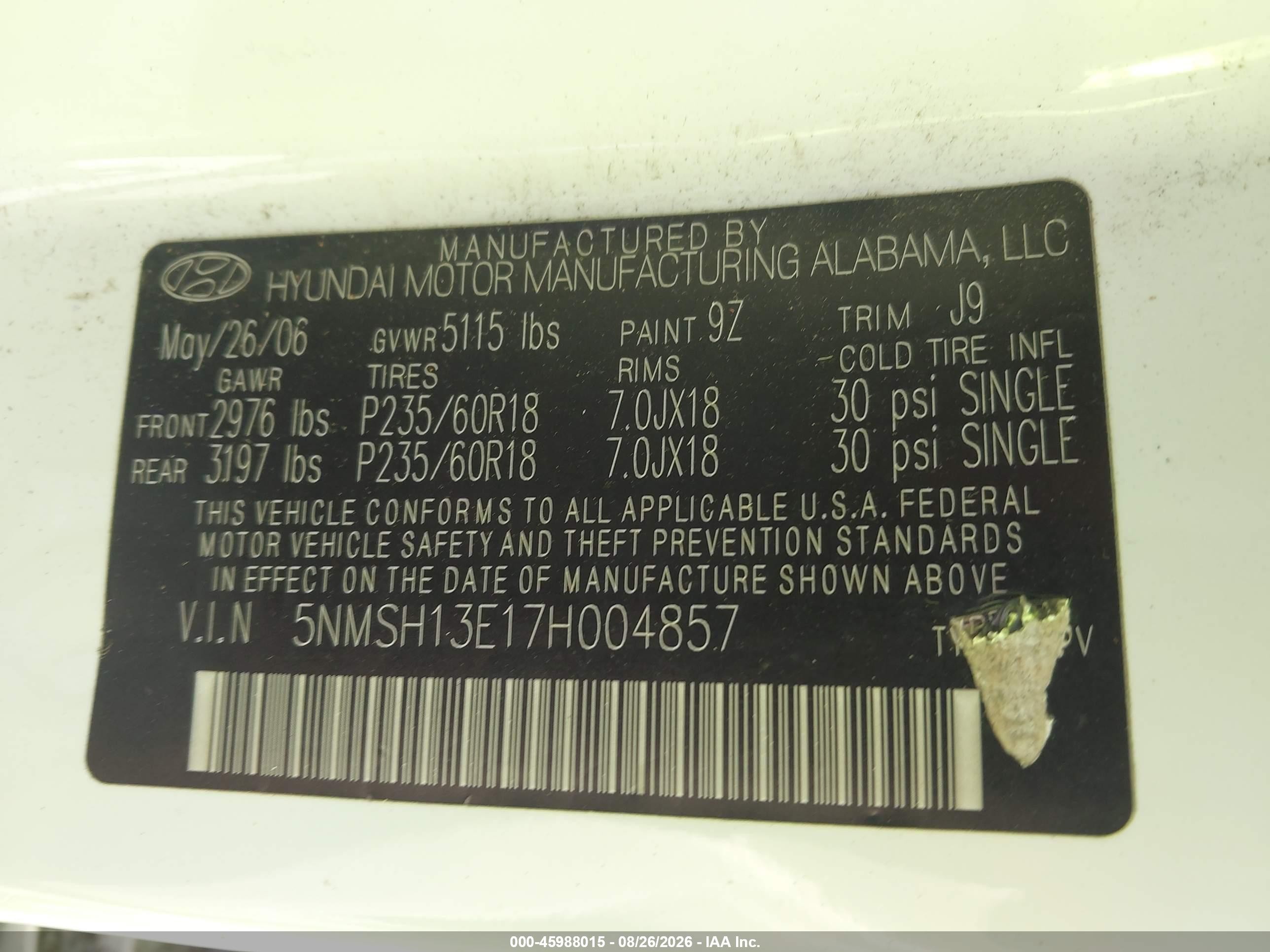 2007 Hyundai Santa Fe Limited/se Белый vin: 5NMSH13E17H004857