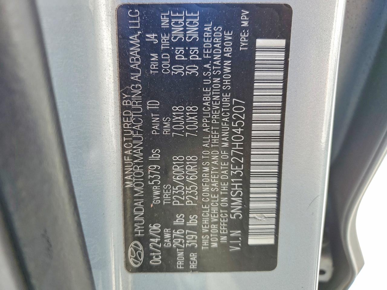 2007 Hyundai Santa Fe Se Gray vin: 5NMSH13E27H045207