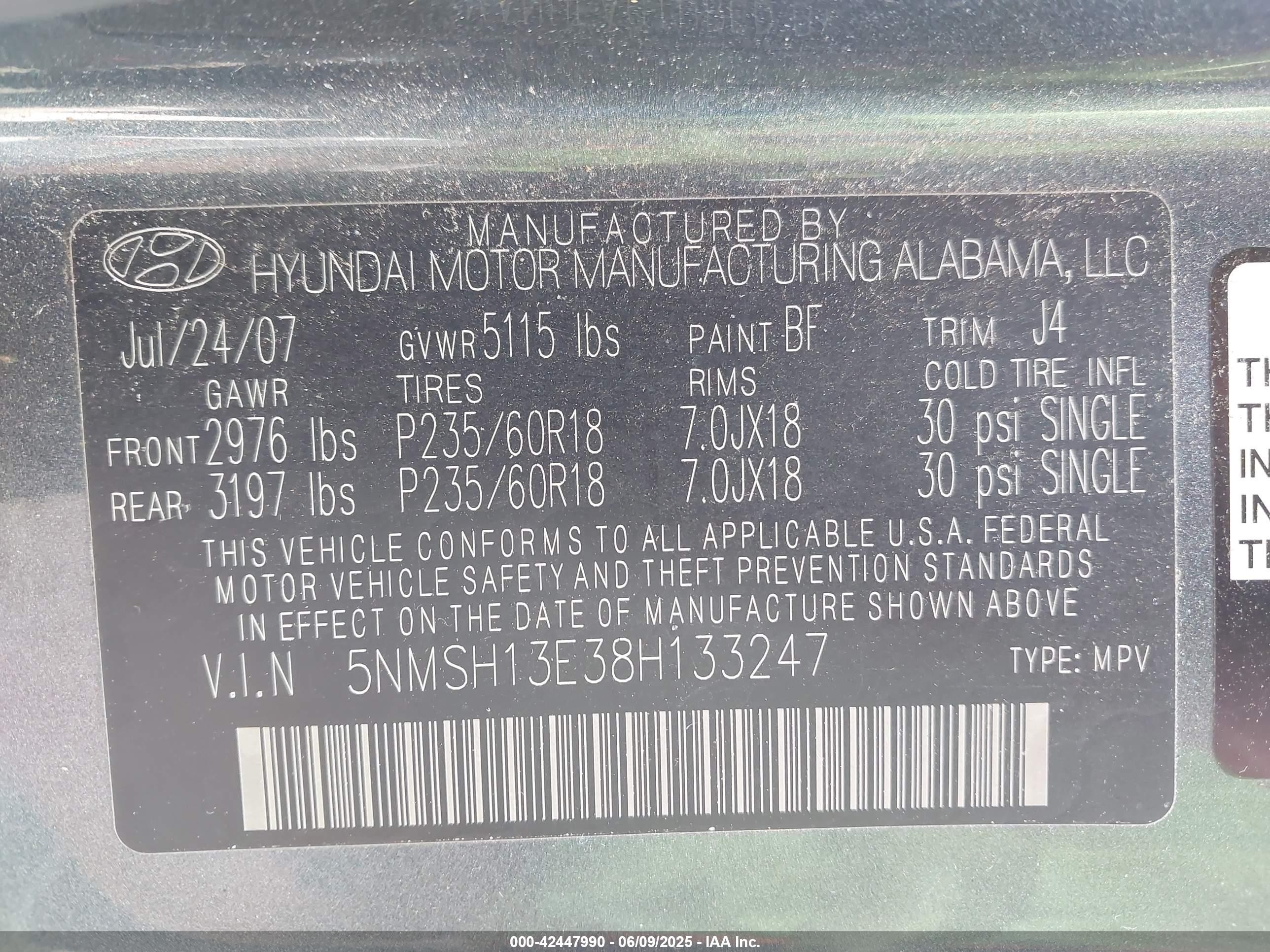 2008 Hyundai Santa Fe Limited/se Gray vin: 5NMSH13E38H133247