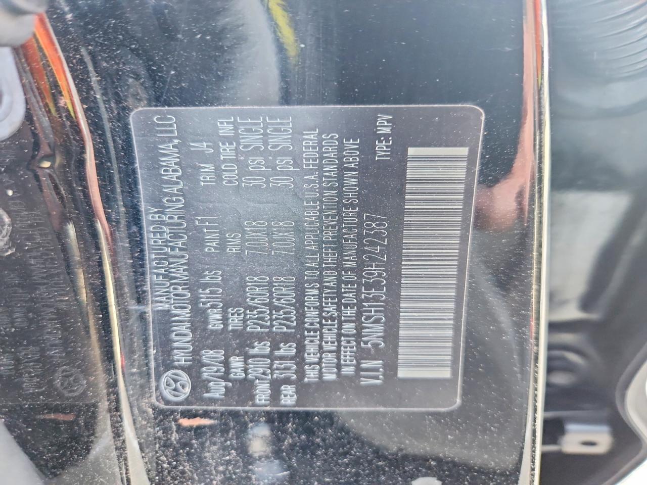 2009 Hyundai Santa Fe Se Black vin: 5NMSH13E39H242387