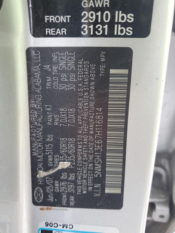 2007 Hyundai Santa Fe Se Silver vin: 5NMSH13E67H116814