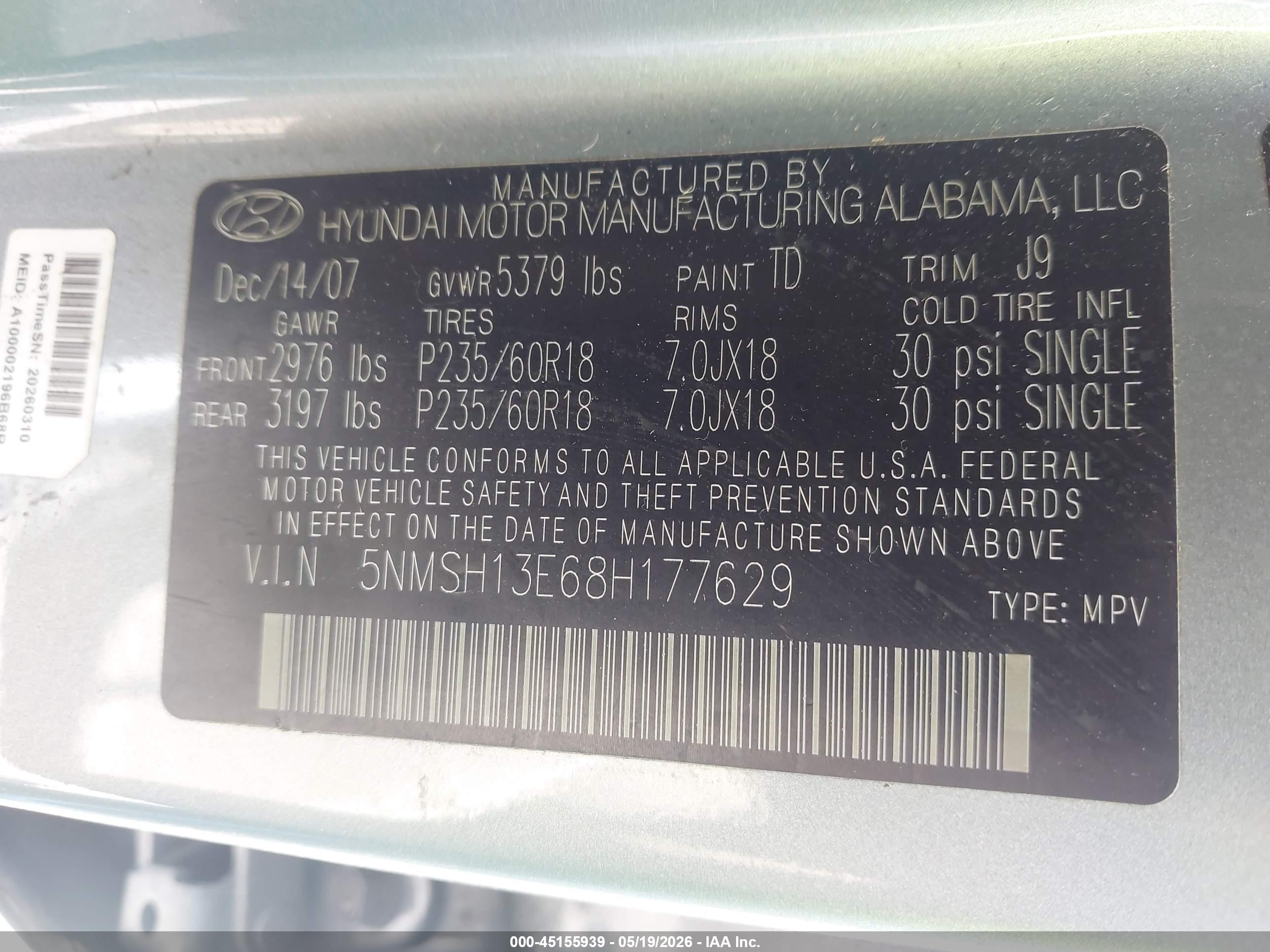 2008 Hyundai Santa Fe Limited/se Gray vin: 5NMSH13E68H177629