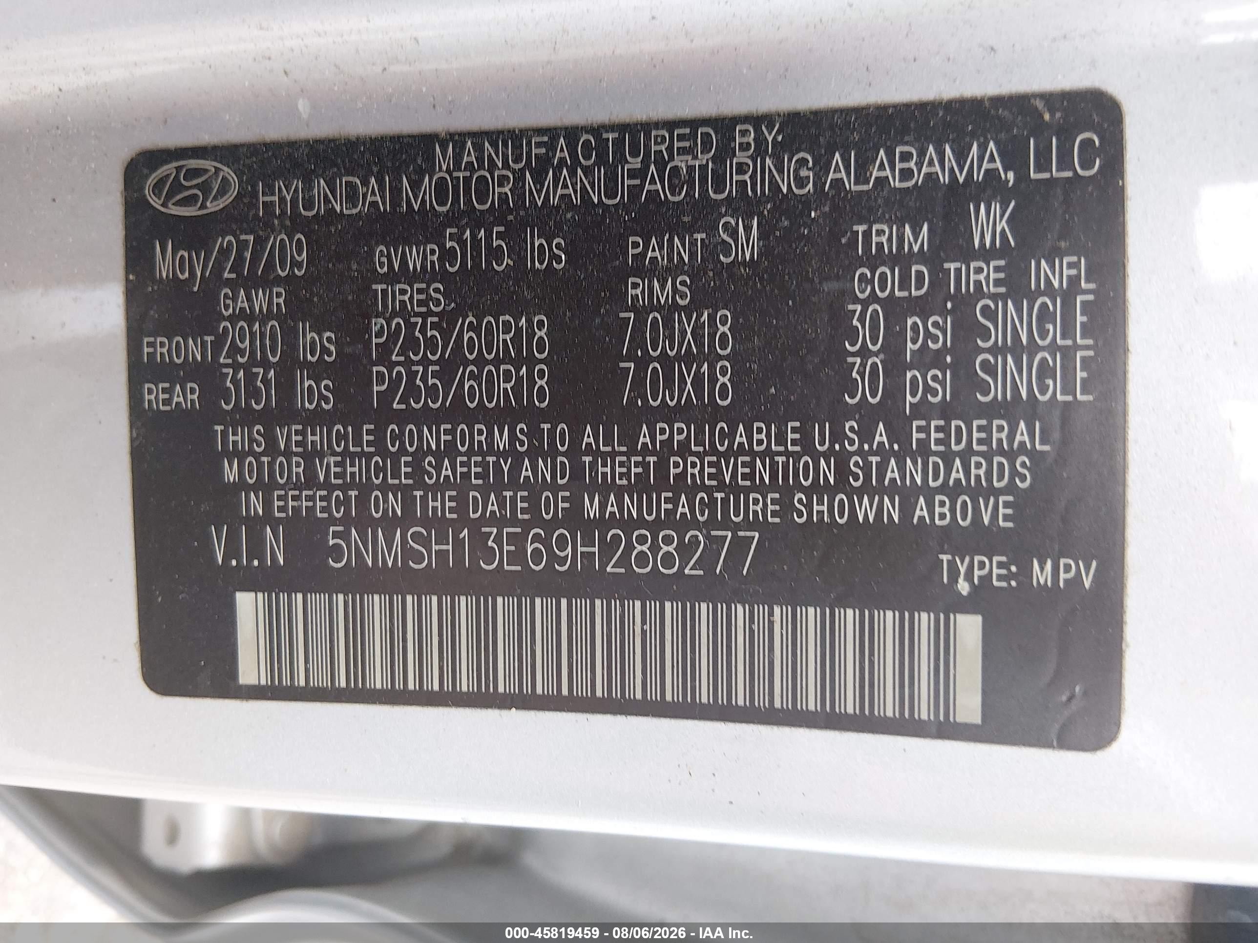2009 Hyundai Santa Fe Limited Silver vin: 5NMSH13E69H288277