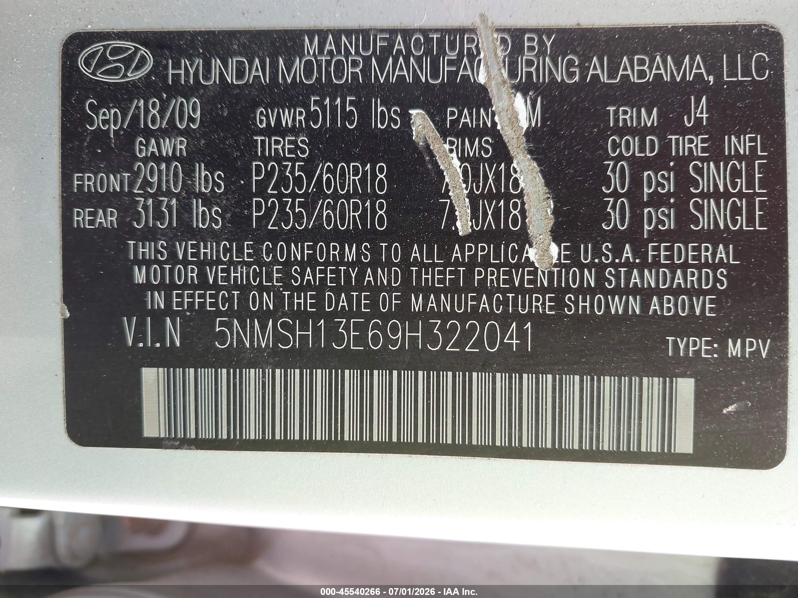 2009 Hyundai Santa Fe Se Silver vin: 5NMSH13E69H322041
