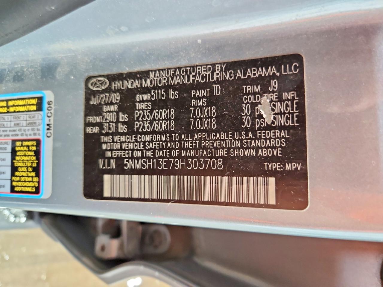 2009 Hyundai Santa Fe Limited Gray vin: 5NMSH13E79H303708