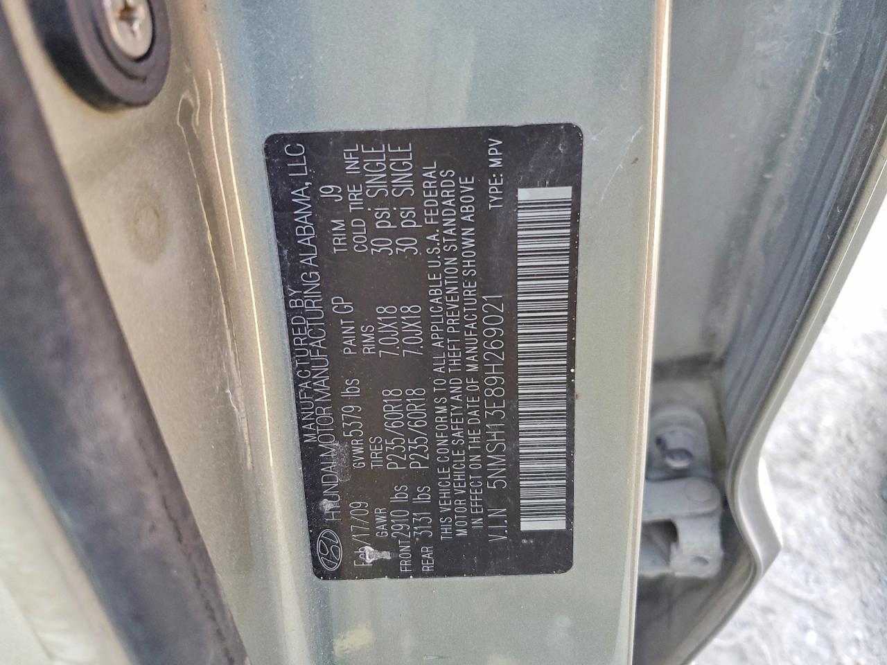 2009 Hyundai Santa Fe Tan vin: 5NMSH13E89H269021