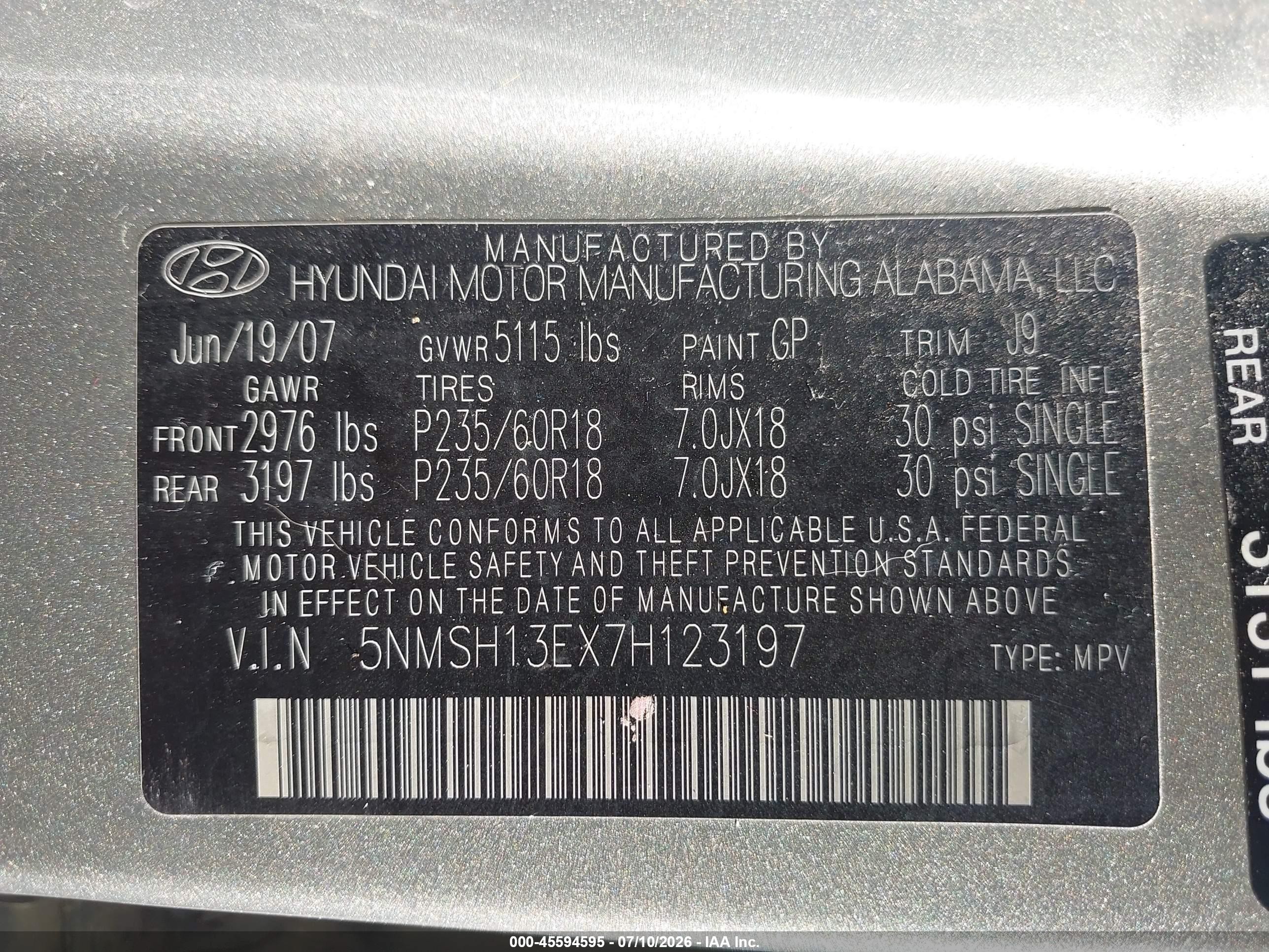 2007 Hyundai Santa Fe Limited/se Зеленый vin: 5NMSH13EX7H123197