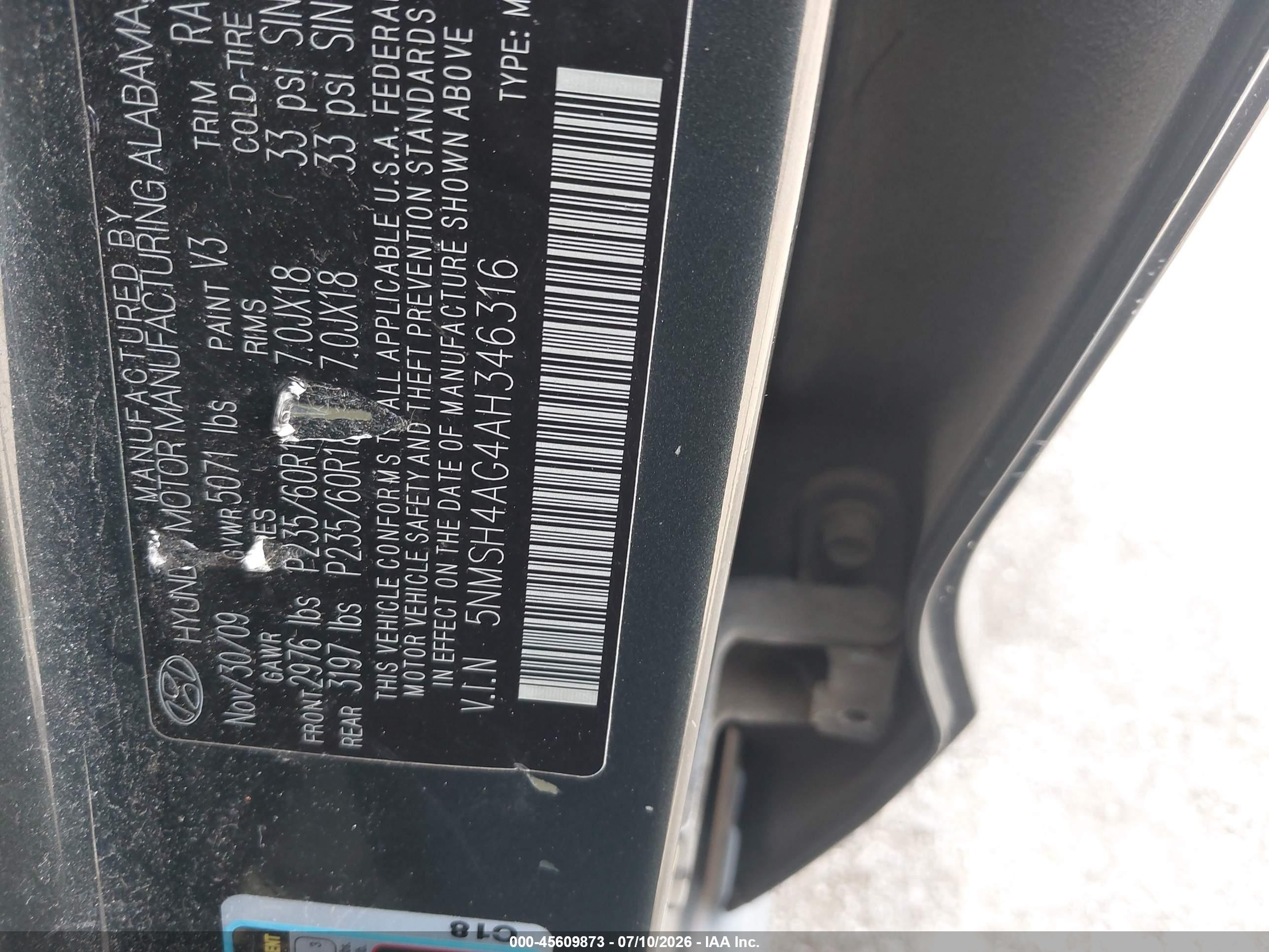 2010 Hyundai Santa Fe Se Gray vin: 5NMSH4AG4AH346316