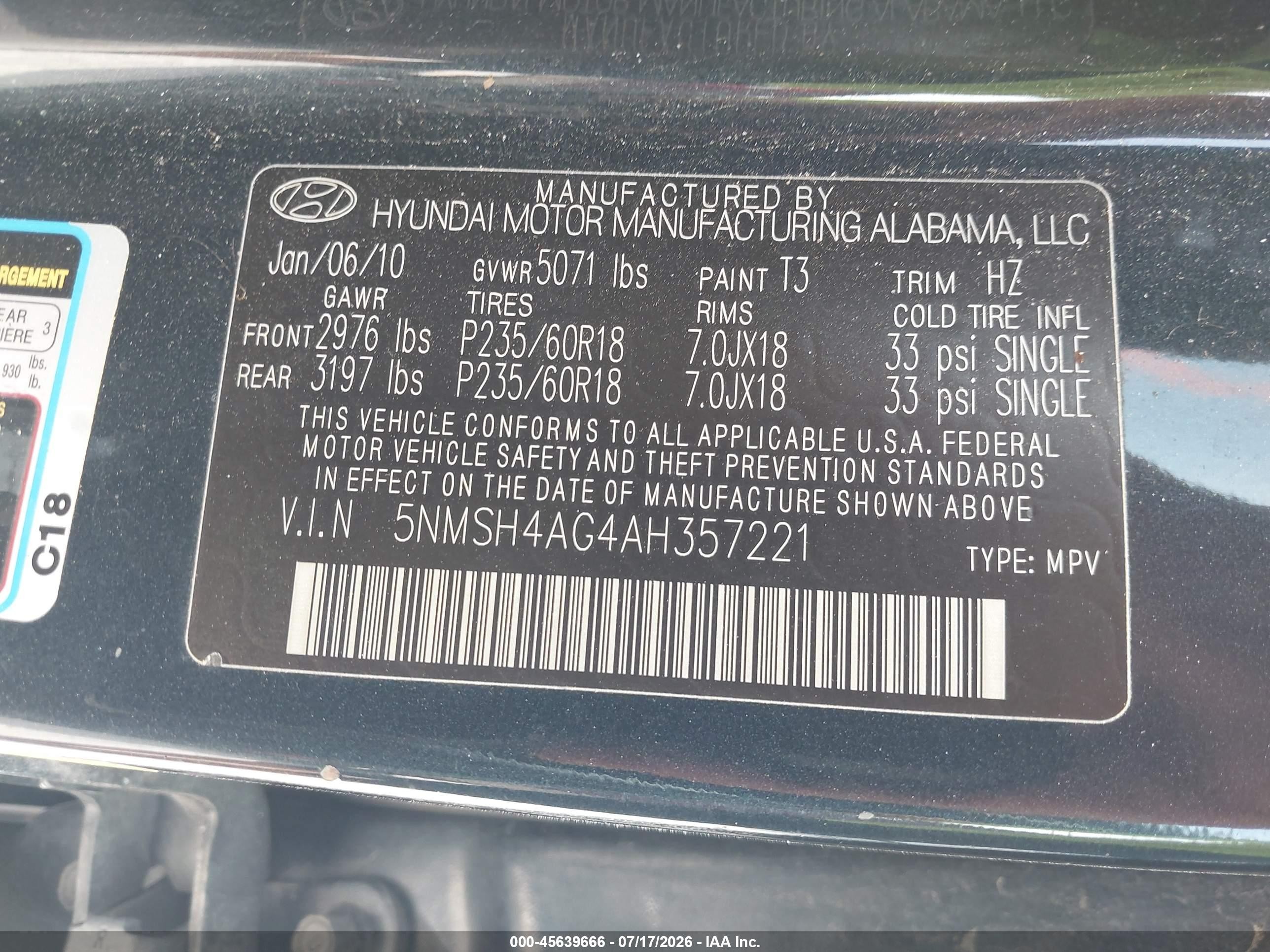 2010 Hyundai Santa Fe Se Gray vin: 5NMSH4AG4AH357221