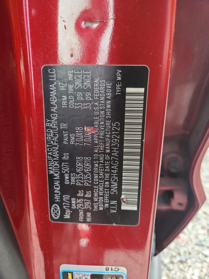2010 Hyundai Santa Fe Se Red vin: 5NMSH4AG7AH392125