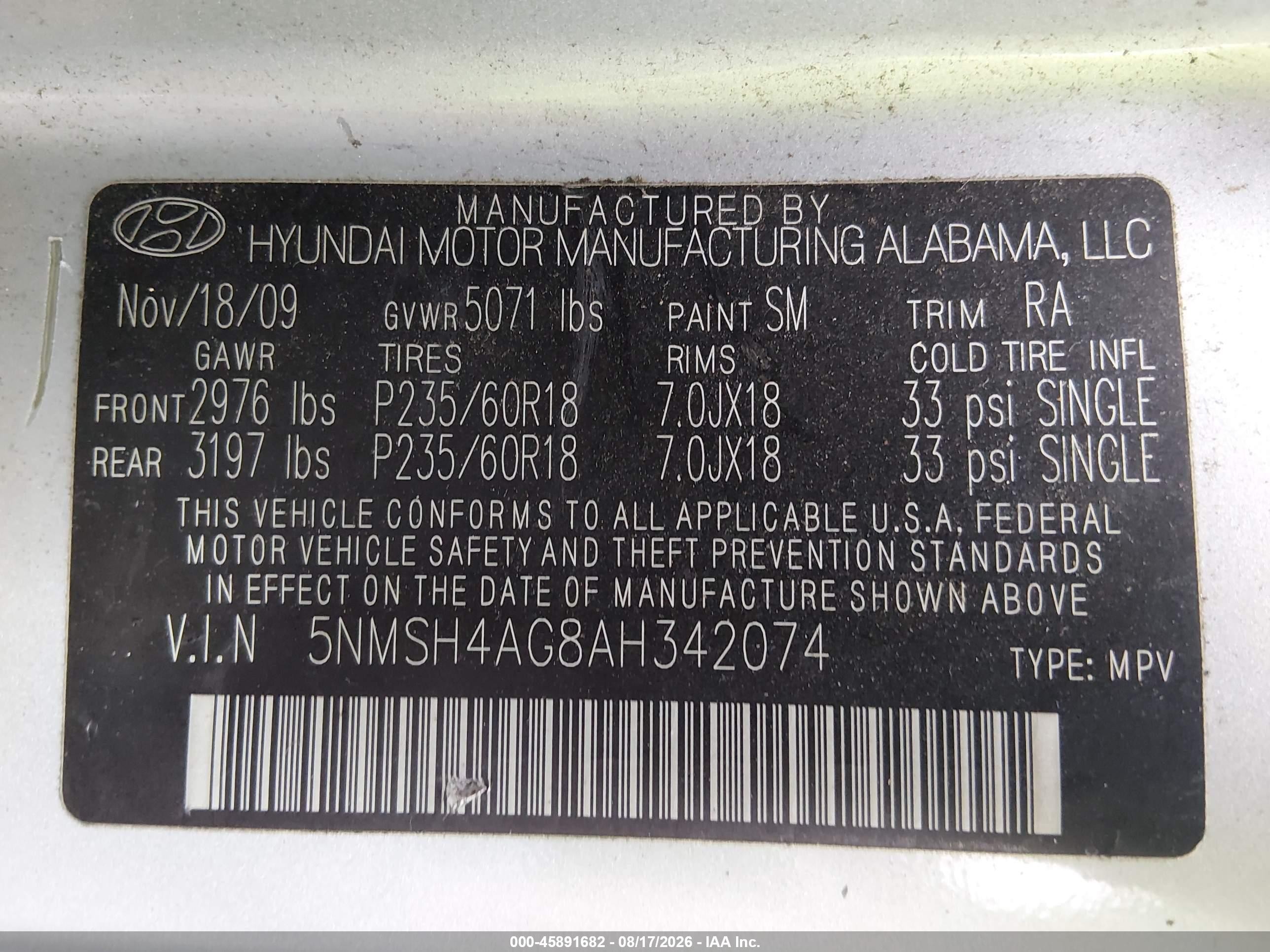 2010 Hyundai Santa Fe Se Silver vin: 5NMSH4AG8AH342074