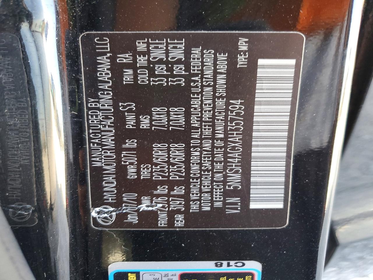 2010 Hyundai Santa Fe Se Черный vin: 5NMSH4AGXAH357594