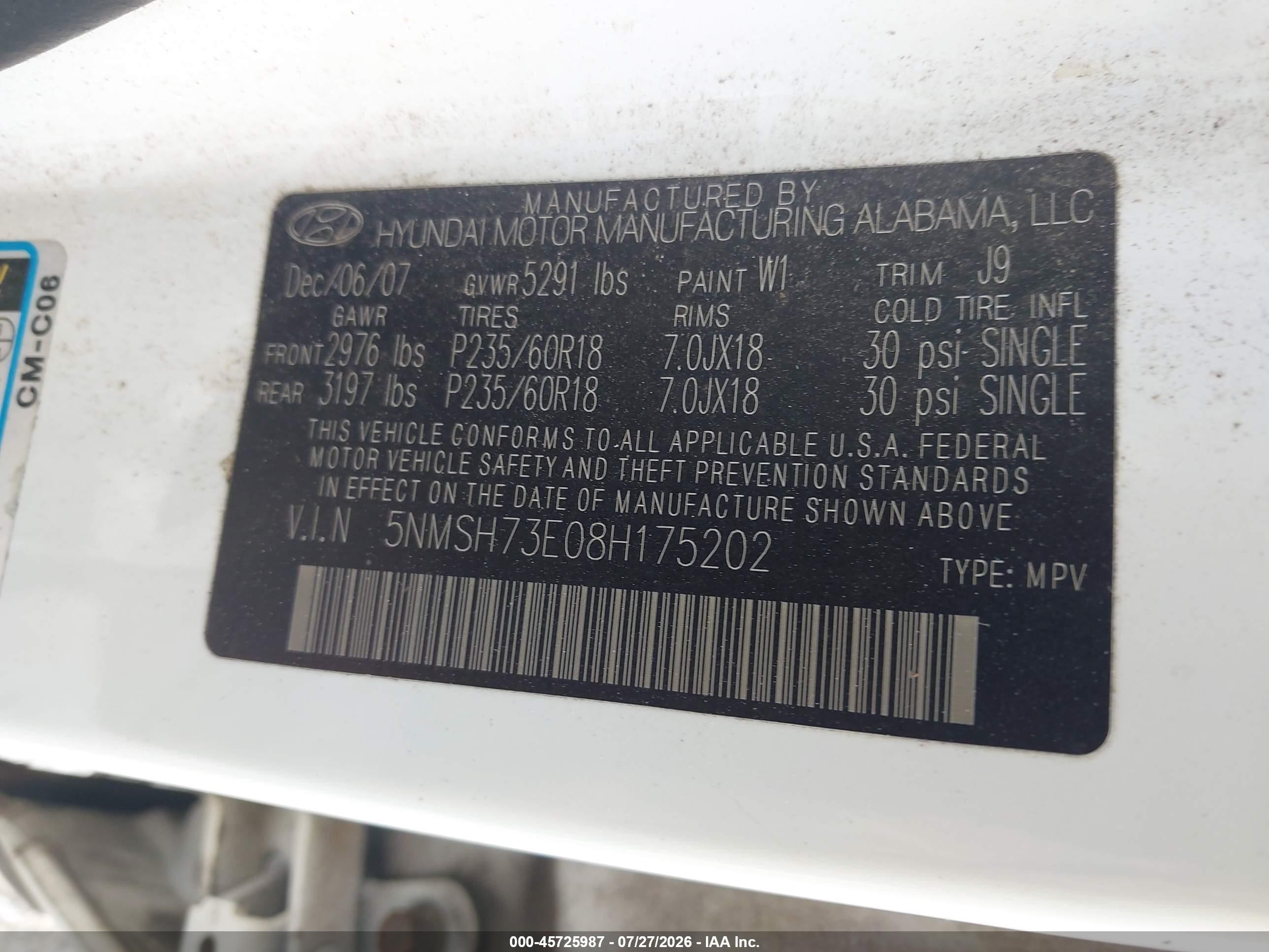 2008 Hyundai Santa Fe Limited/se White vin: 5NMSH73E08H175202