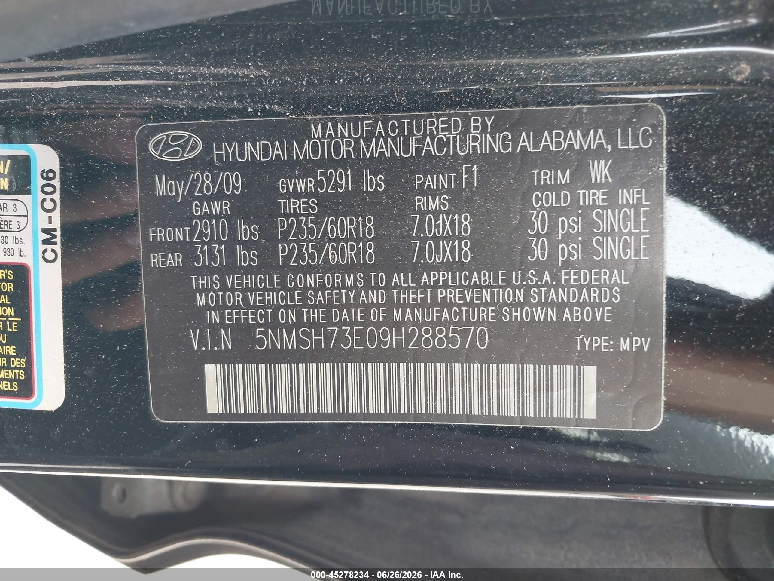 2009 Hyundai Santa Fe Limited Black vin: 5NMSH73E09H288570