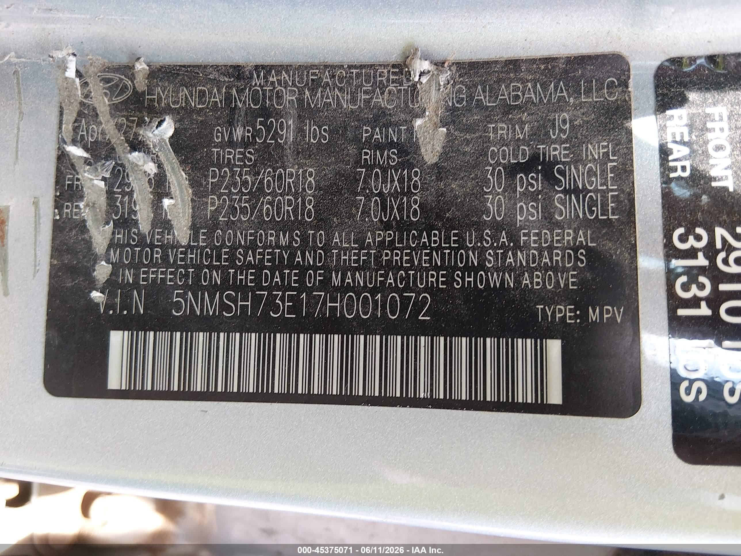 2007 Hyundai Santa Fe Limited/se Silver vin: 5NMSH73E17H001072