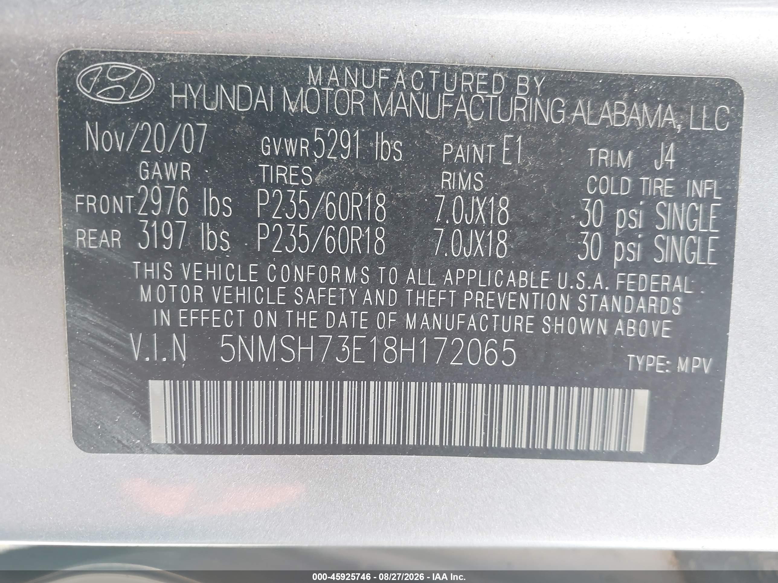 2008 Hyundai Santa Fe Limited/se Silver vin: 5NMSH73E18H172065