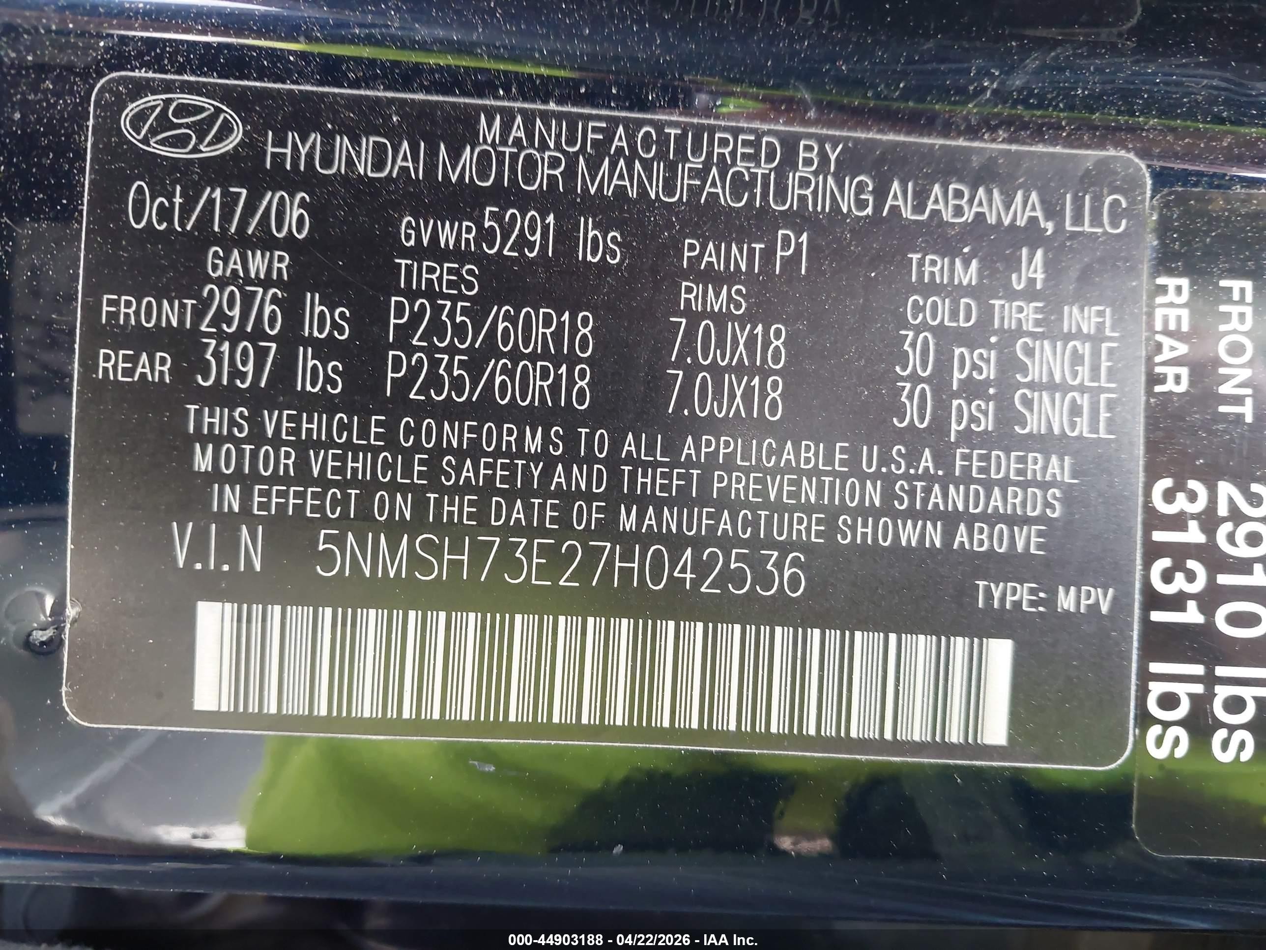 2007 Hyundai Santa Fe Limited/se Black vin: 5NMSH73E27H042536