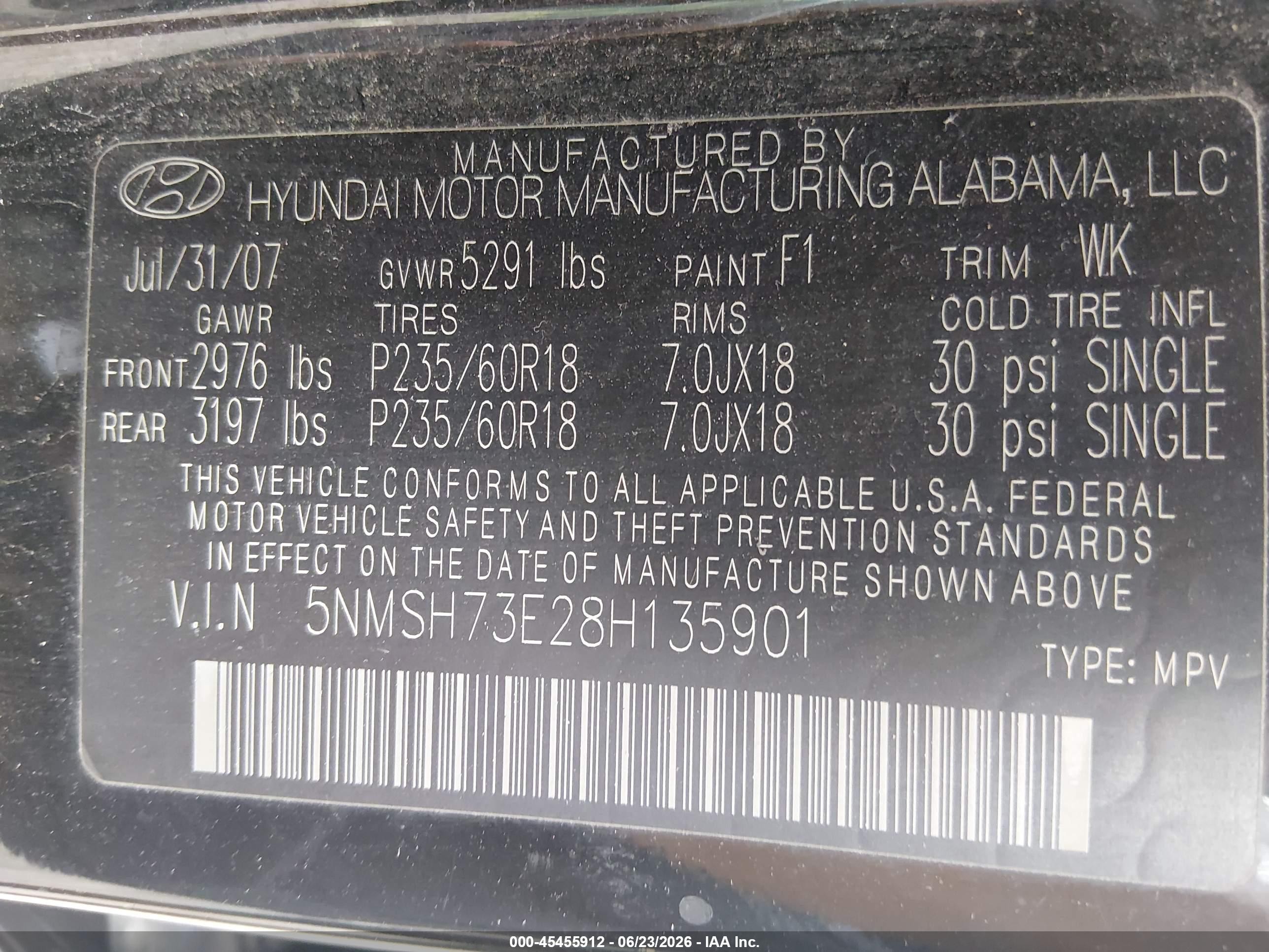 2008 Hyundai Santa Fe Limited/se Black vin: 5NMSH73E28H135901