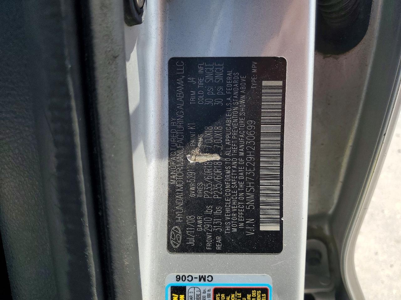 2009 Hyundai Santa Fe Se Серебряный vin: 5NMSH73E29H230699