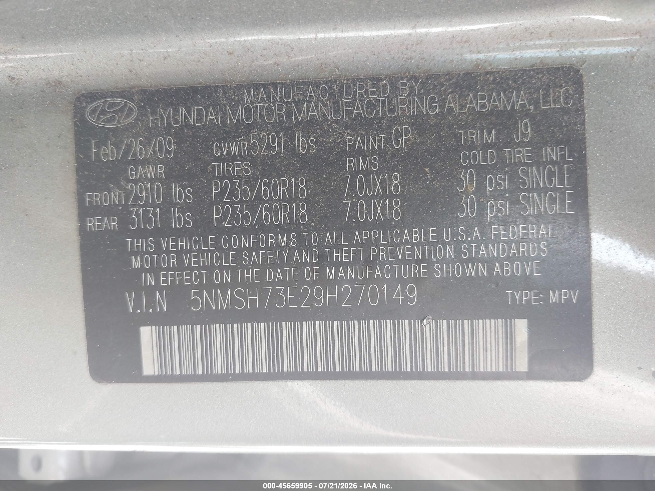 2009 Hyundai Santa Fe Se Gray vin: 5NMSH73E29H270149