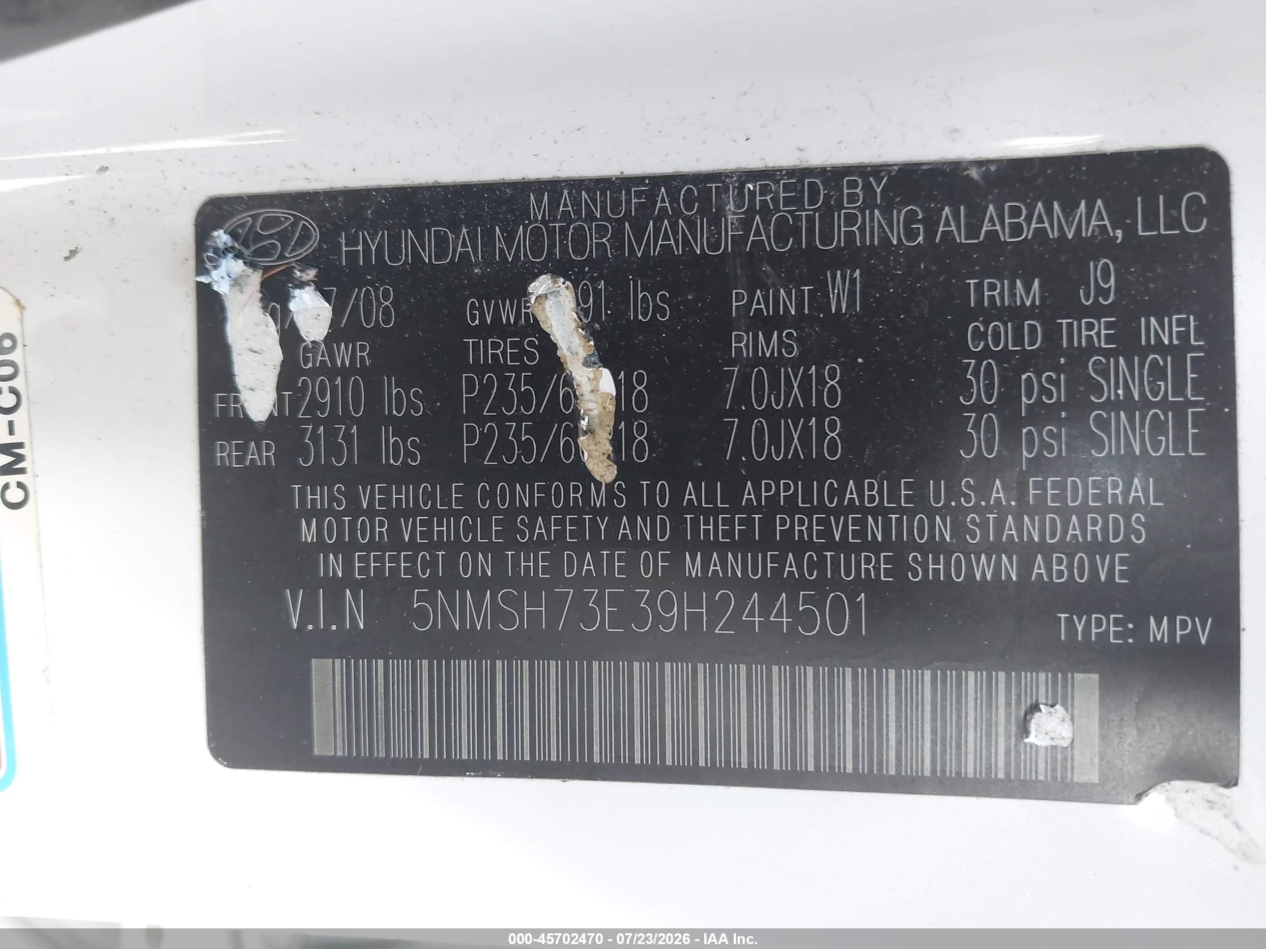 2009 Hyundai Santa Fe Limited White vin: 5NMSH73E39H244501