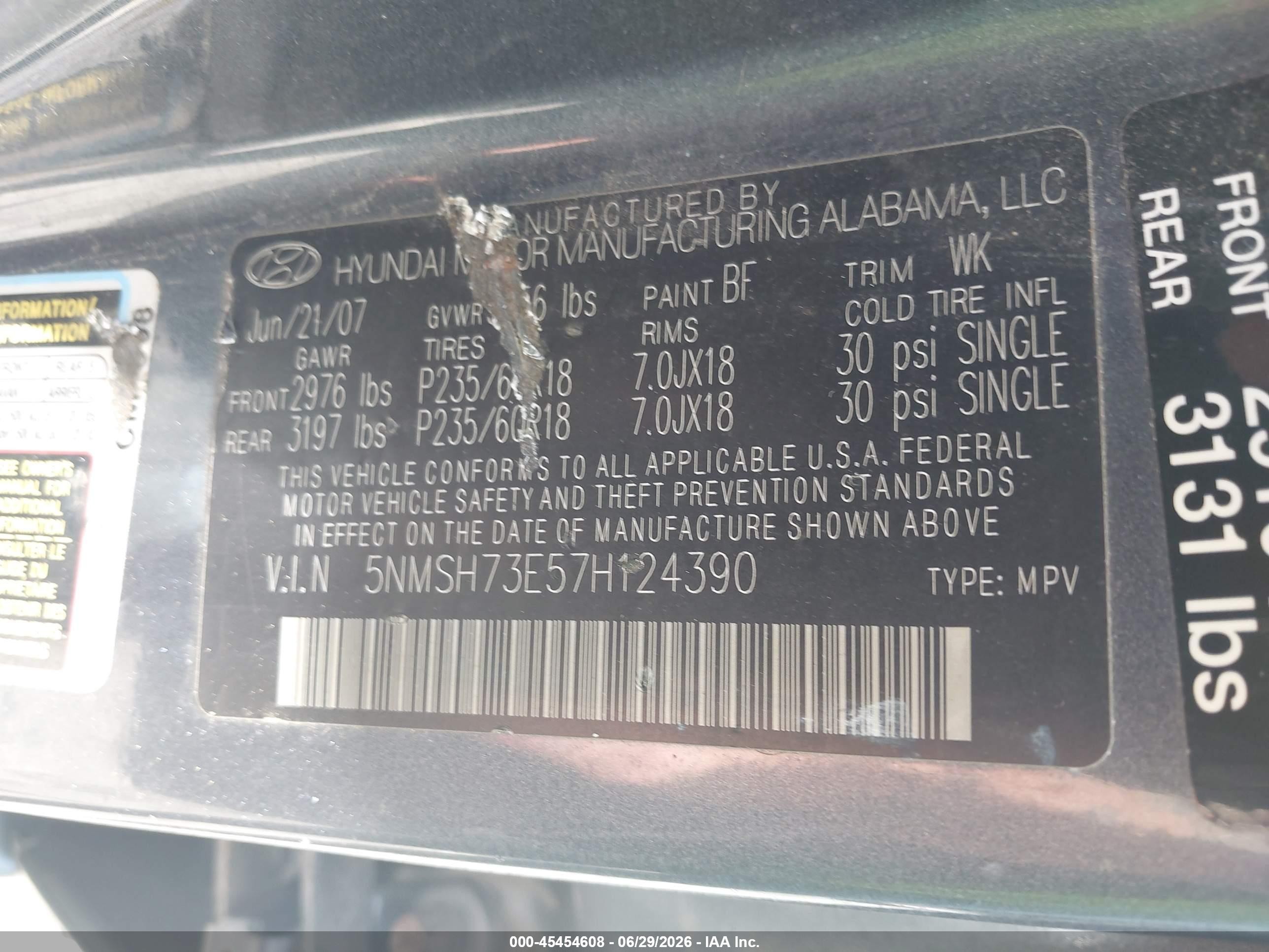 2007 Hyundai Santa Fe Limited/se Синий vin: 5NMSH73E57H124390