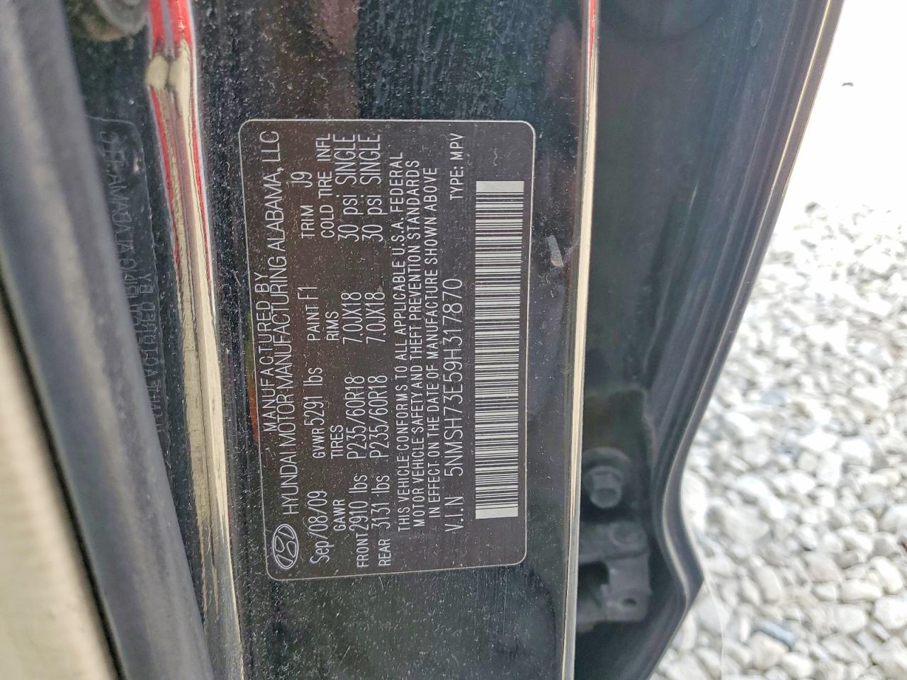 2009 Hyundai Santa Fe Черный vin: 5NMSH73E59H317870
