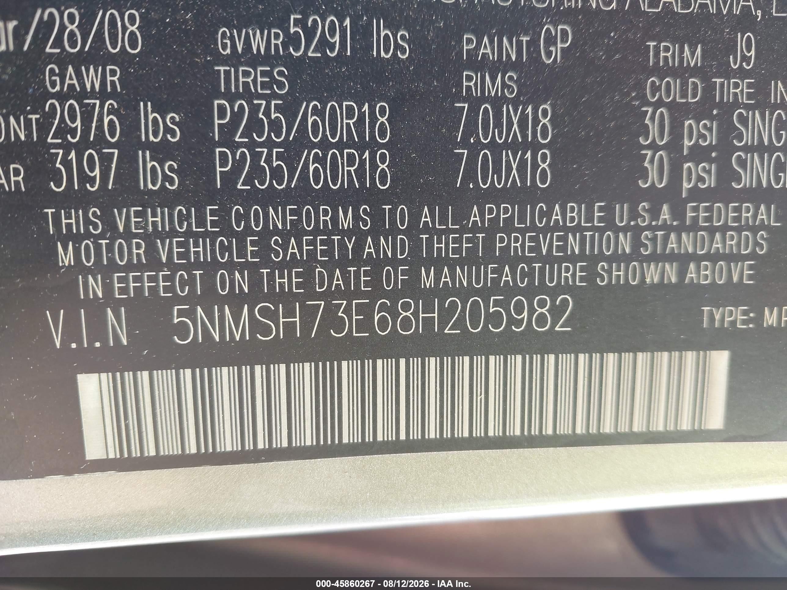 2008 Hyundai Santa Fe Limited/se Green vin: 5NMSH73E68H205982
